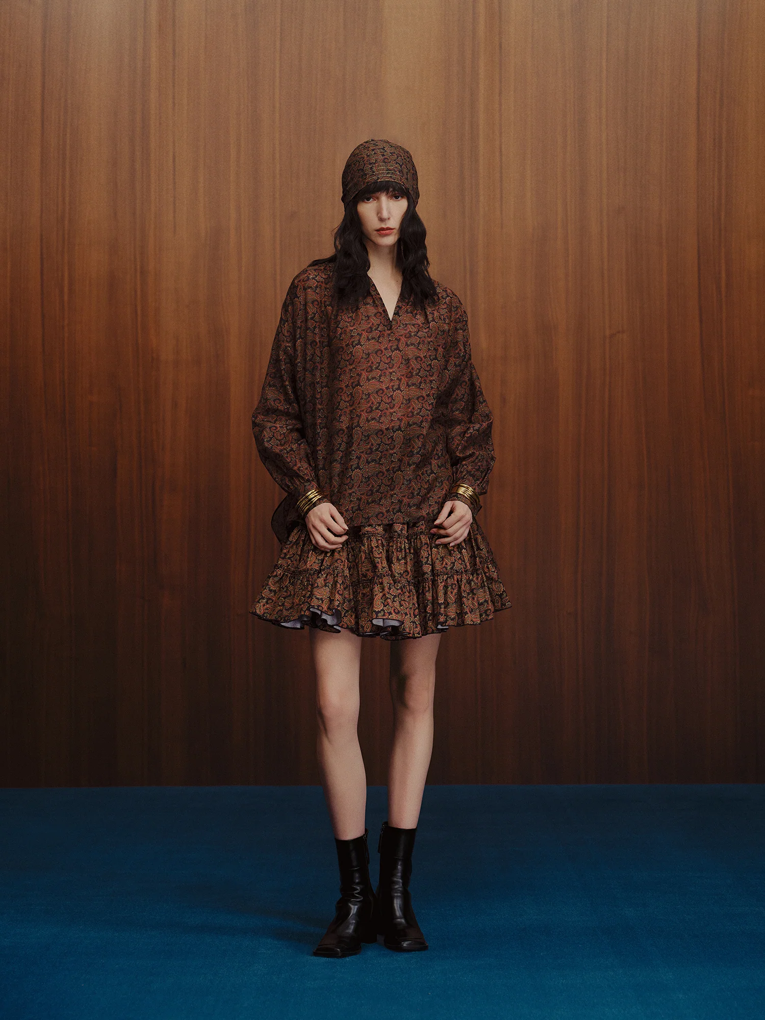 INTO THE EAST Dark Brown Paisley Round Neck Silk Cotton Top Shirt ITE-E1DGSC006NCC21TP-HUA Color - Image 7