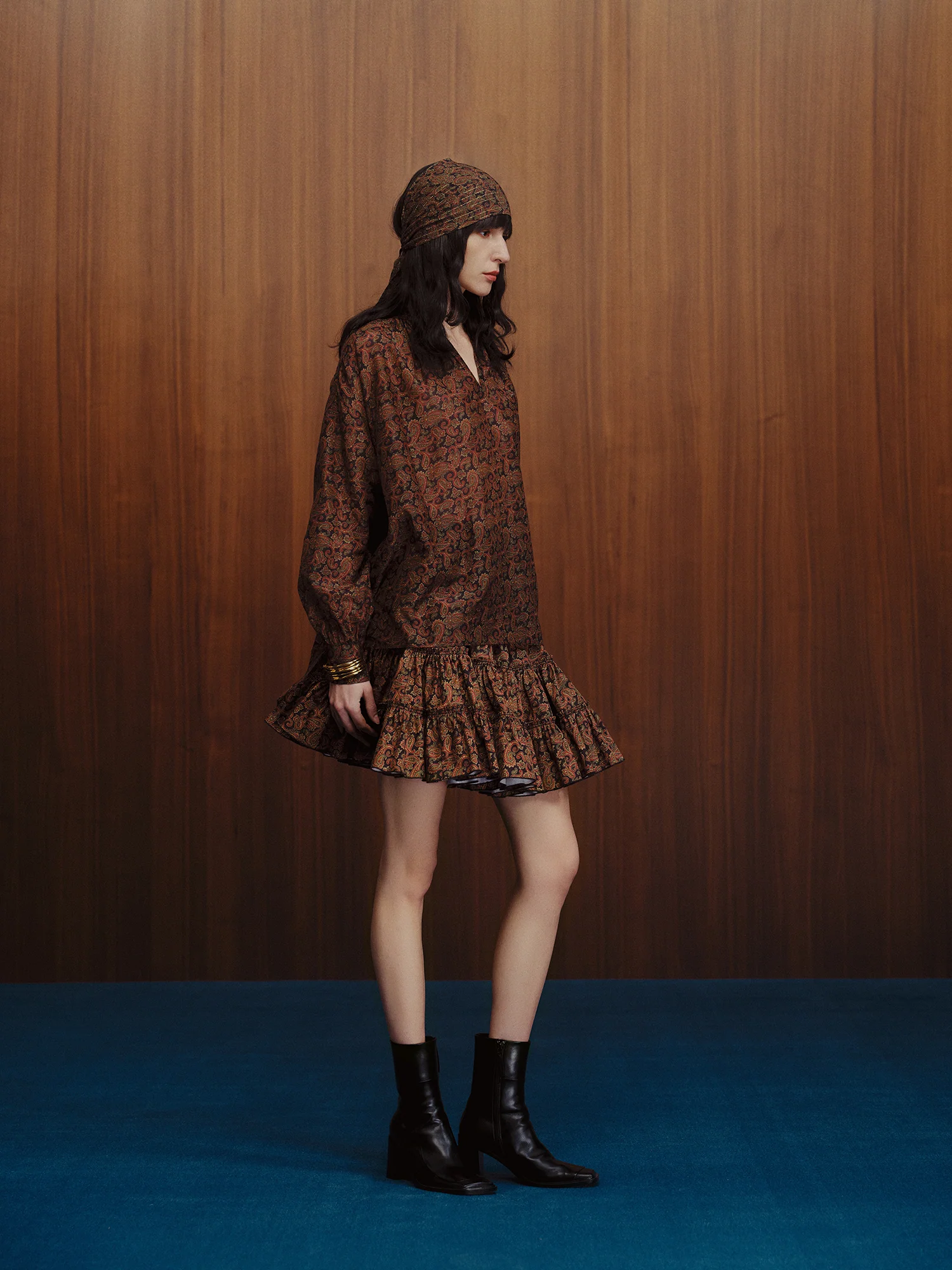 INTO THE EAST Dark Brown Paisley Round Neck Silk Cotton Top Shirt ITE-E1DGSC006NCC21TP-HUA Color - Image 8