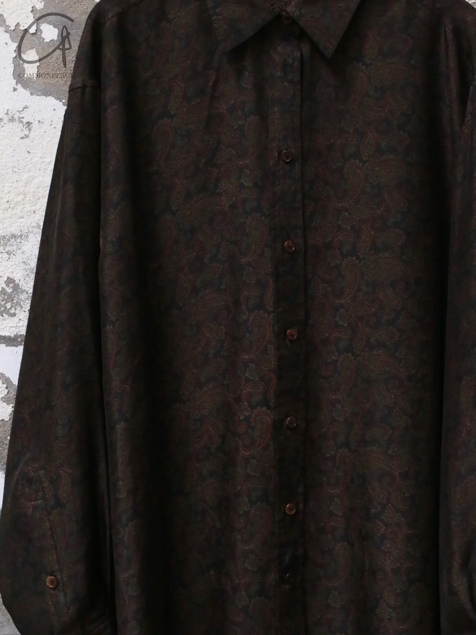 INTO THE EAST Dark Brown Paisley Silk Shirt / Straight Pants ITE-E1DGSC001NCC21SH-HUA Tops - Image 10