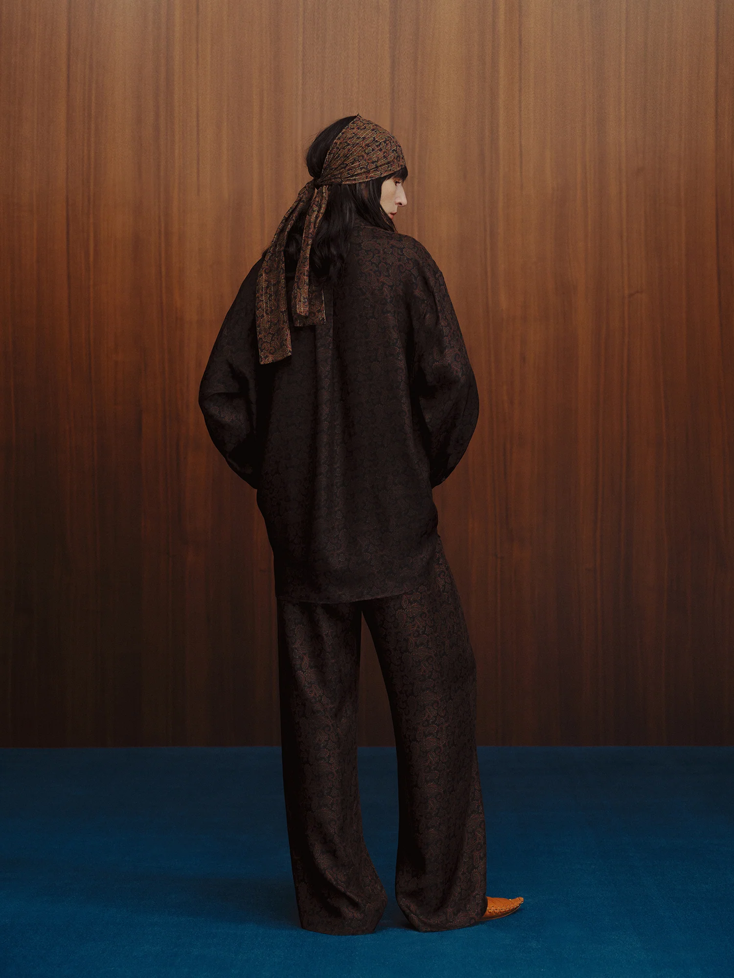 INTO THE EAST Dark Brown Paisley Silk Shirt / Straight Pants ITE-E1DGSC001NCC21SH-HUA Tops - Image 17