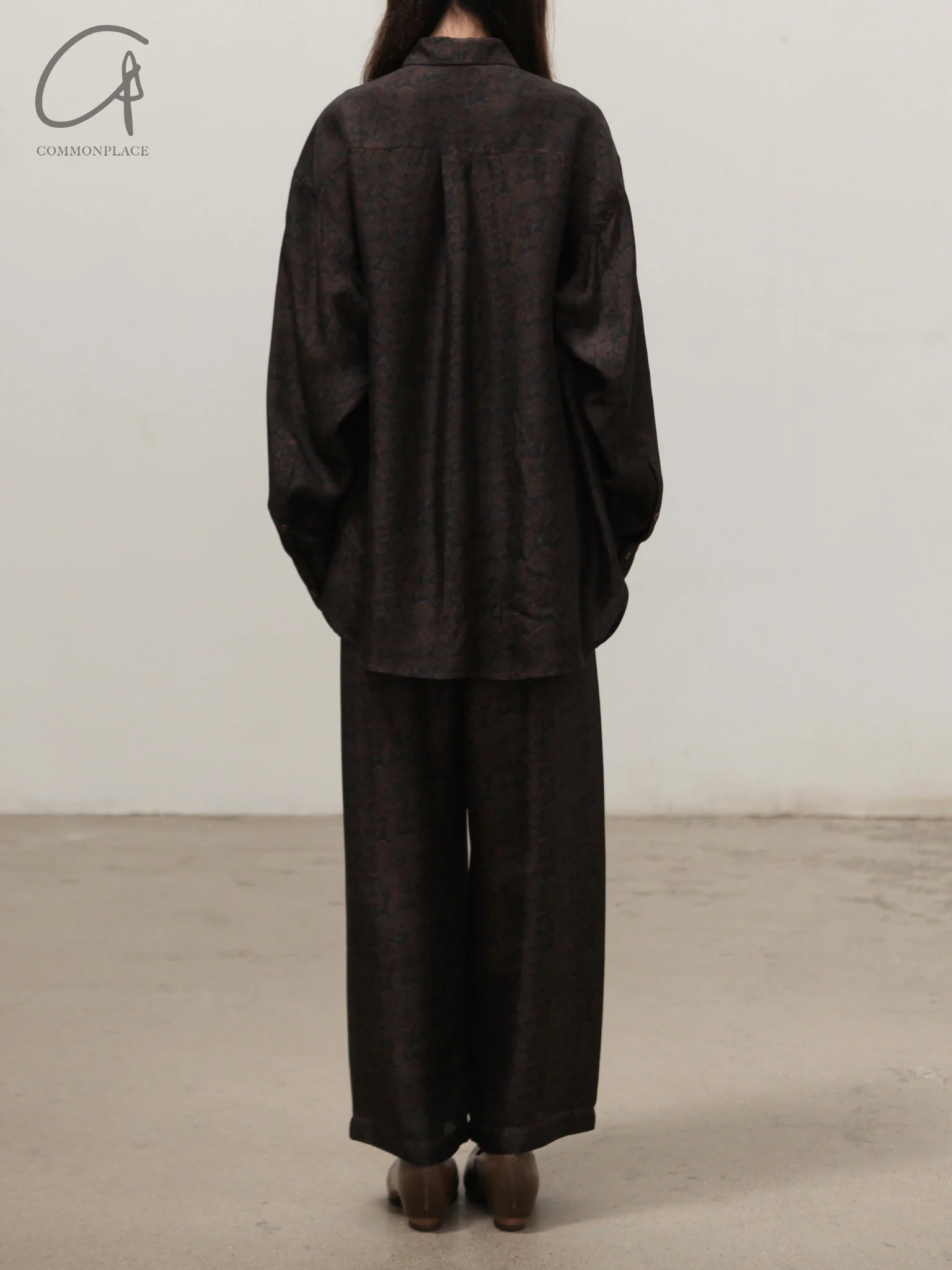 INTO THE EAST Dark Brown Paisley Silk Shirt / Straight Pants ITE-E1DGSC001NCC21SH-HUA Tops - Image 5