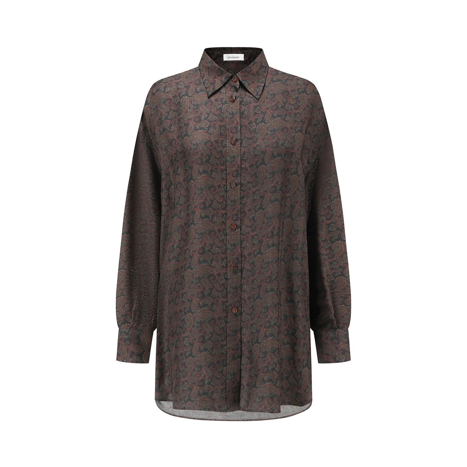 INTO THE EAST Dark Brown Paisley Silk Shirt / Straight Pants ITE-E1DGSC001NCC21SH-HUA Tops - Image 6