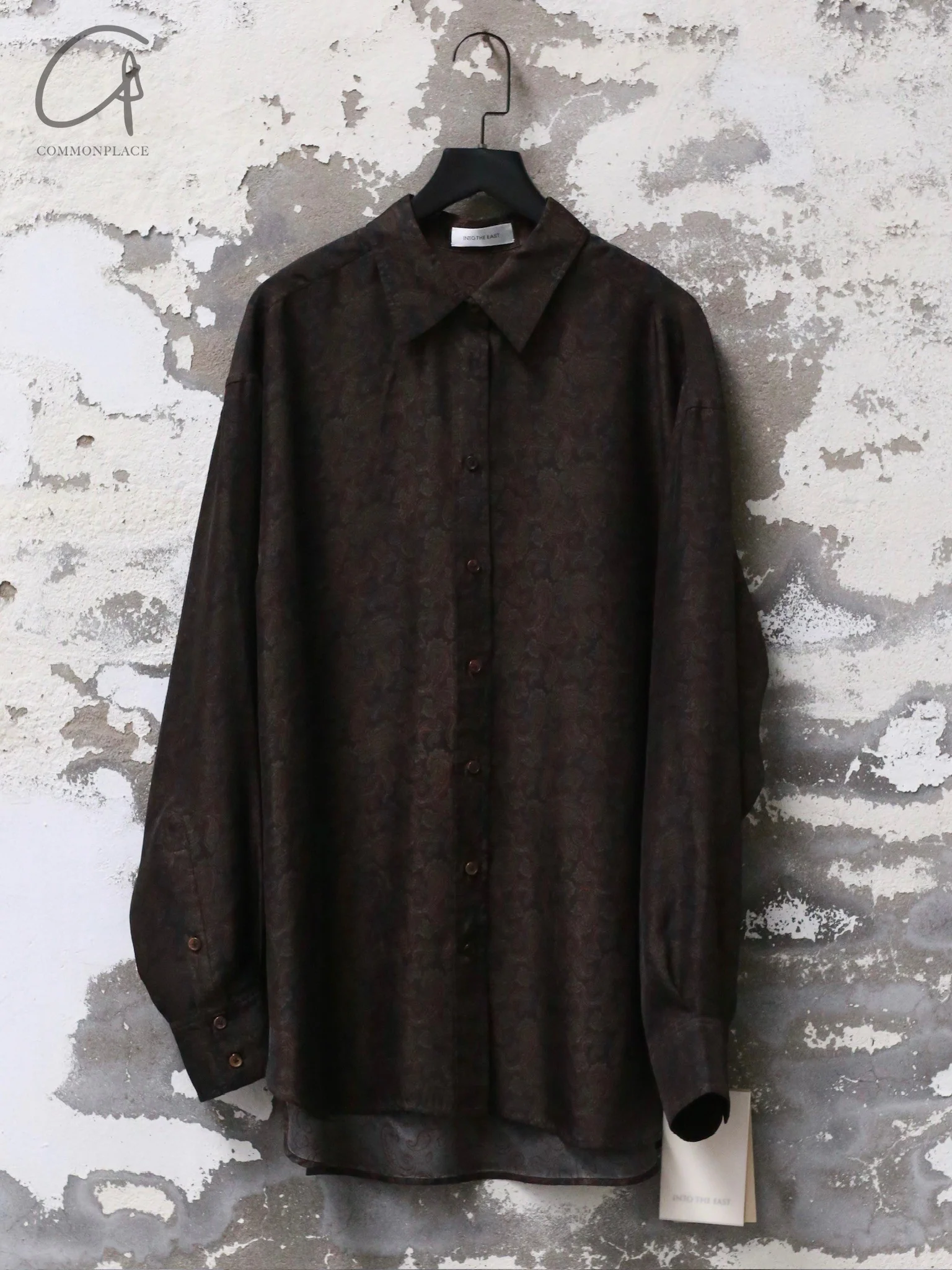 INTO THE EAST Dark Brown Paisley Silk Shirt / Straight Pants ITE-E1DGSC001NCC21SH-HUA Tops - Image 8
