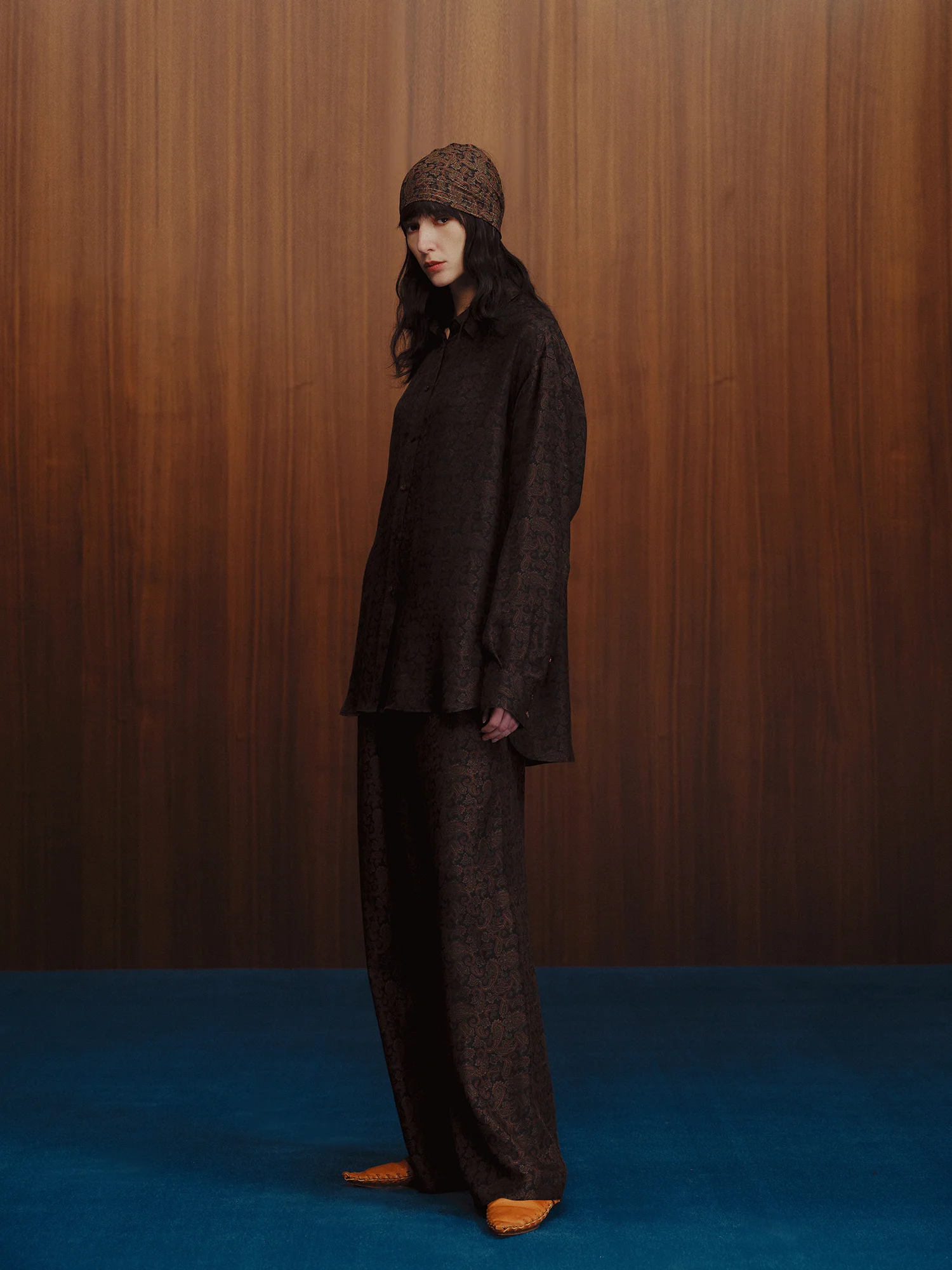INTO THE EAST Dark Brown Paisley Silk Shirt / Straight Pants ITE-E1DGSC003NCC21PT-HUA Pants (E1DGSC001NCC21SH) - Image 10