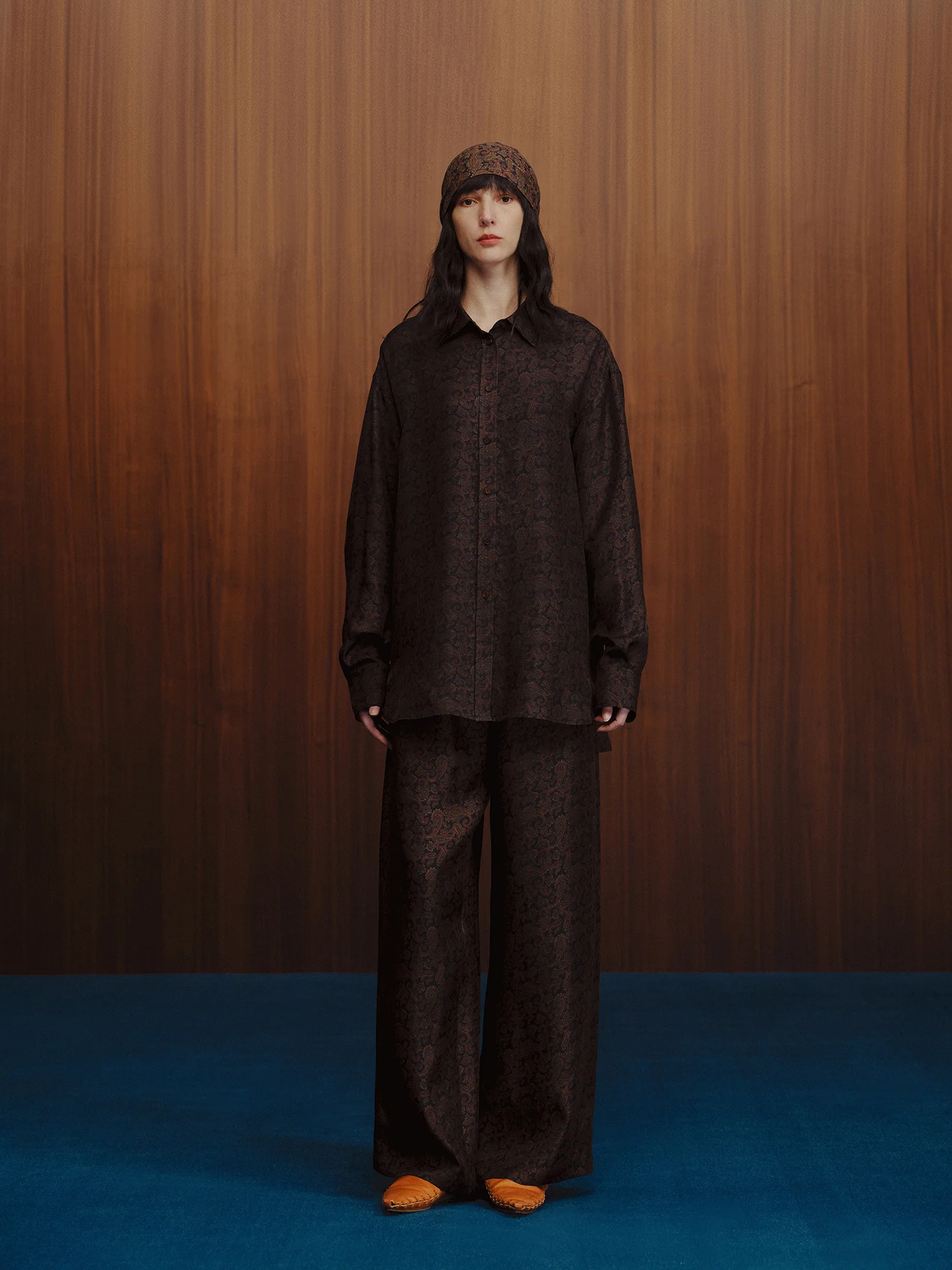 INTO THE EAST Dark Brown Paisley Silk Shirt / Straight Pants ITE-E1DGSC003NCC21PT-HUA Pants (E1DGSC001NCC21SH) - Image 11