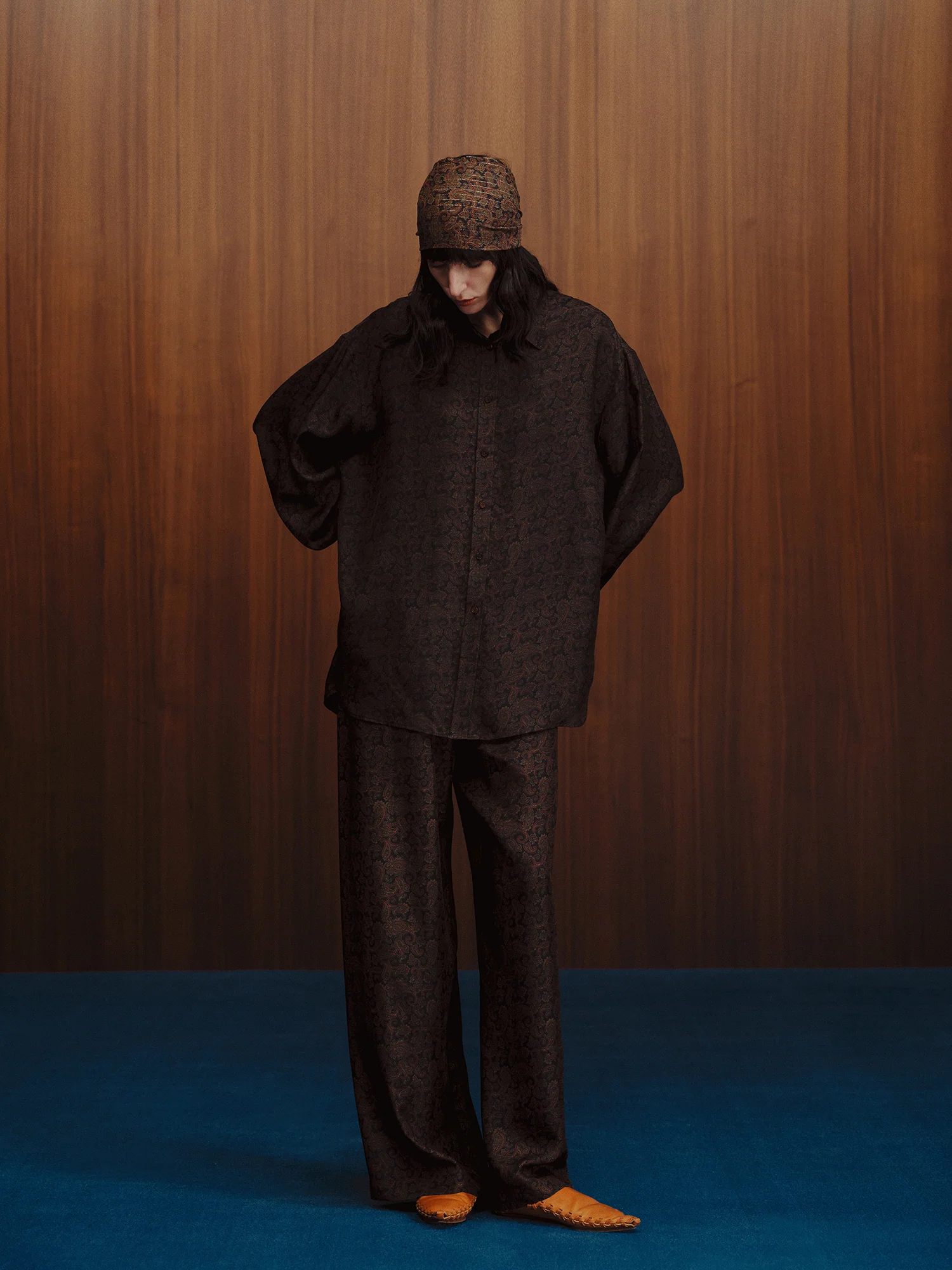 INTO THE EAST Dark Brown Paisley Silk Shirt / Straight Pants ITE-E1DGSC003NCC21PT-HUA Pants (E1DGSC001NCC21SH) - Image 14