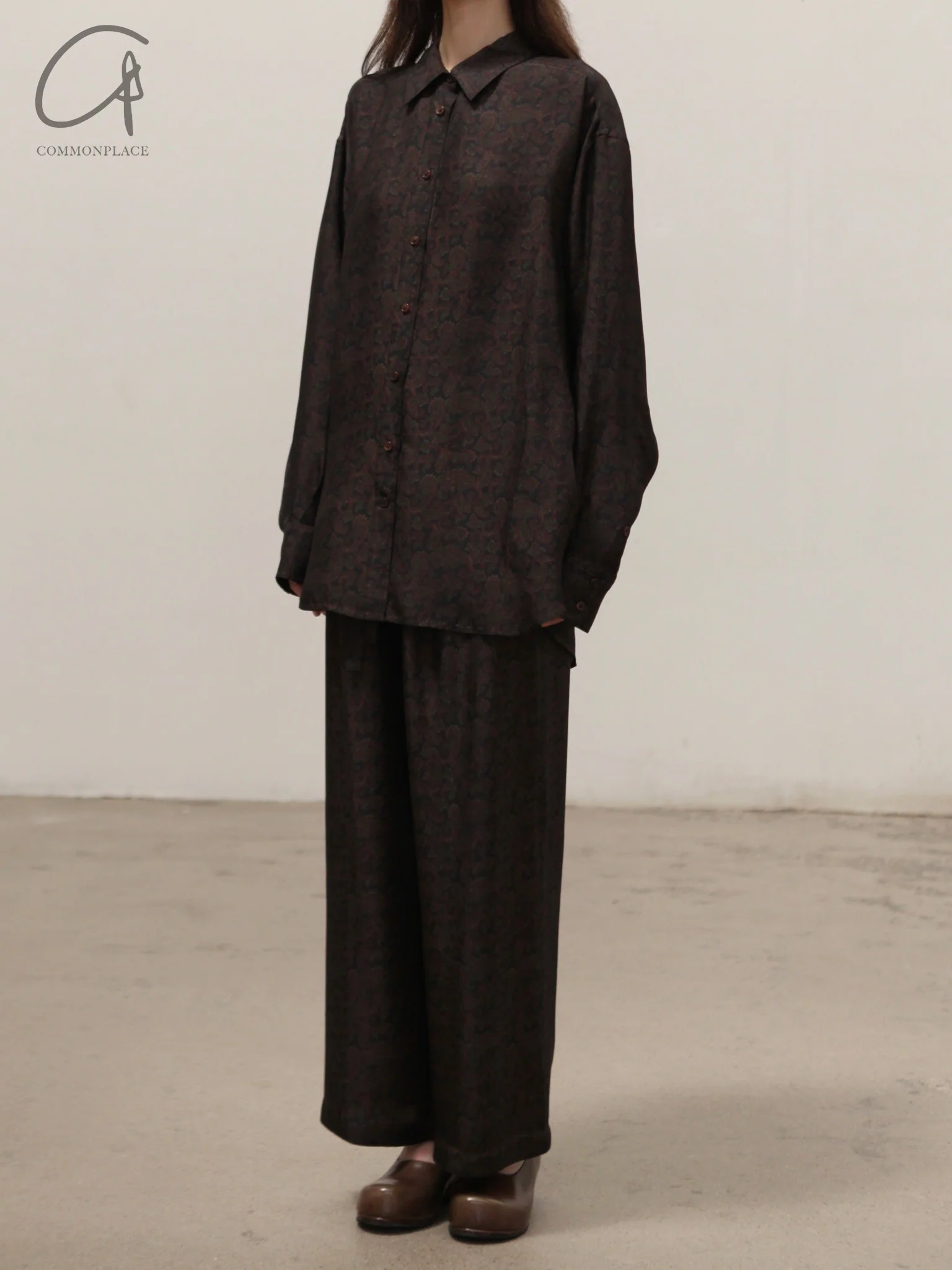 INTO THE EAST Dark Brown Paisley Silk Shirt / Straight Pants ITE-E1DGSC003NCC21PT-HUA Pants (E1DGSC001NCC21SH) - Image 4