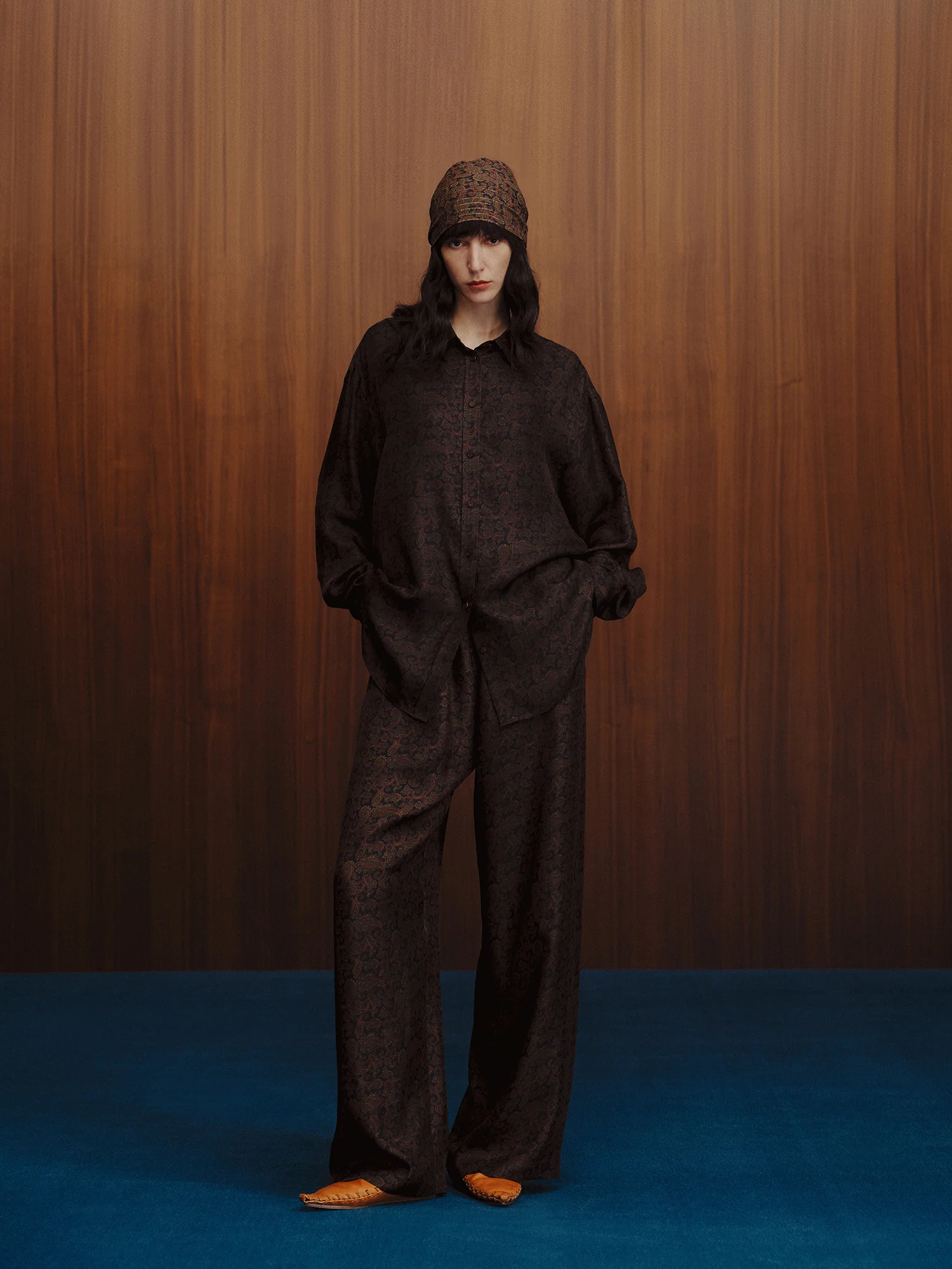 INTO THE EAST Dark Brown Paisley Silk Shirt / Straight Pants ITE-E1DGSC003NCC21PT-HUA Pants (E1DGSC001NCC21SH) - Image 7