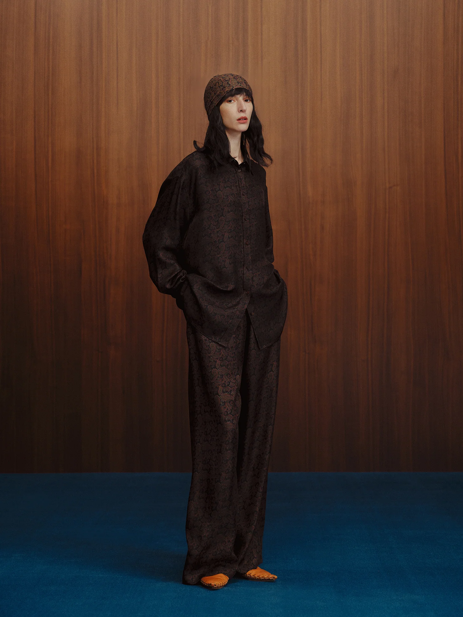 INTO THE EAST Dark Brown Paisley Silk Shirt / Straight Pants ITE-E1DGSC003NCC21PT-HUA Pants (E1DGSC001NCC21SH) - Image 8
