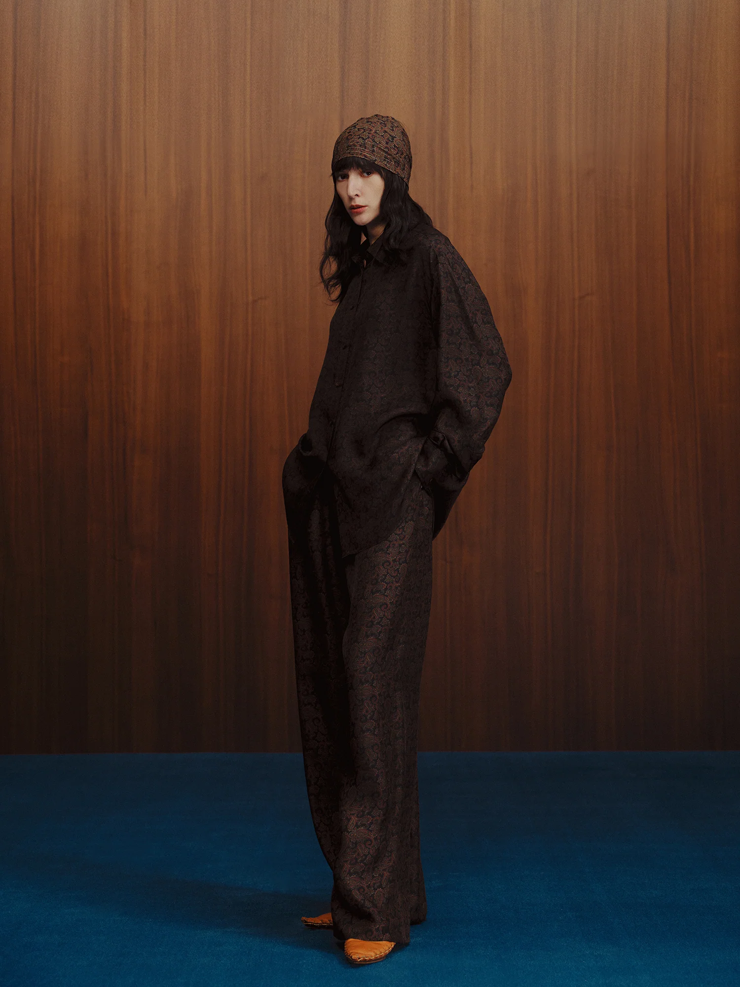 INTO THE EAST Dark Brown Paisley Silk Shirt / Straight Pants ITE-E1DGSC003NCC21PT-HUA Pants (E1DGSC001NCC21SH) - Image 9