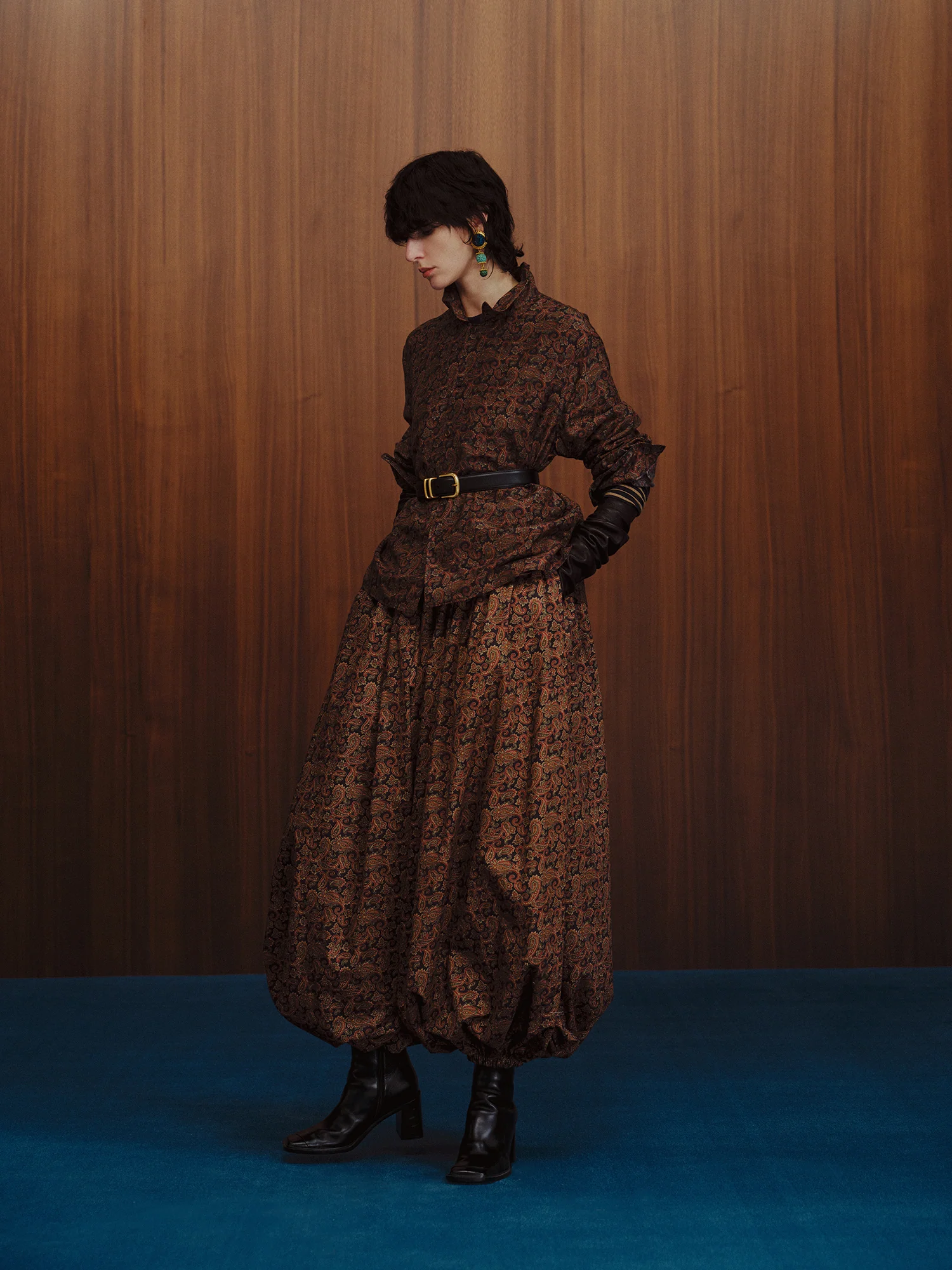 INTO THE EAST Dark Brown Paisley Silk Shorts Casual Pants ITE-E1DGSC011NCC21PT-HUA Color - Image 10