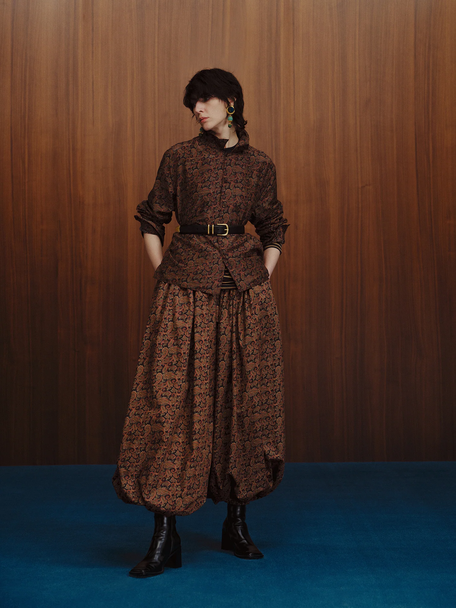 INTO THE EAST Dark Brown Paisley Silk Shorts Casual Pants ITE-E1DGSC011NCC21PT-HUA Color - Image 11