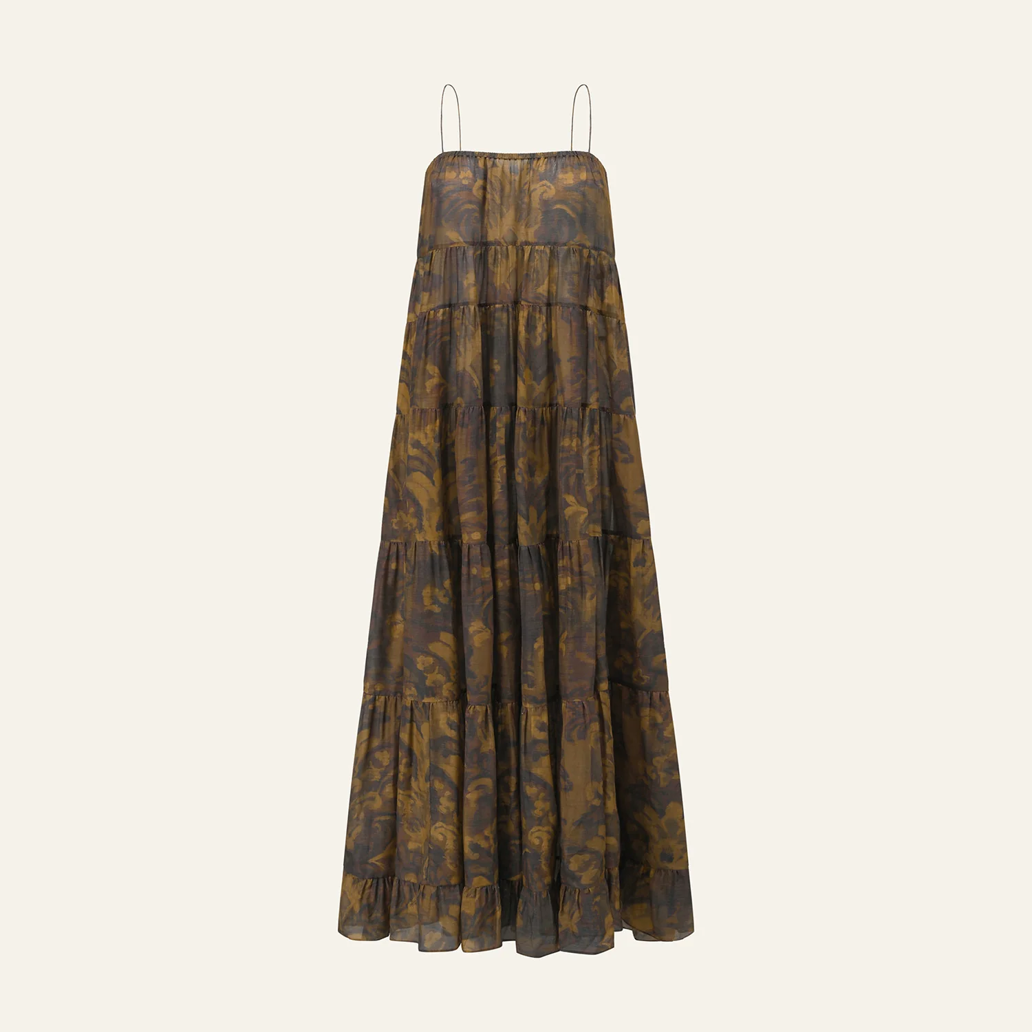 INTO THE EAST Spring/Summer 2026: Acanthus Oil Paint Layered Slip Dress ITE-E1JBSSDS21004BR-CZ (Tea Brown) - Image 4