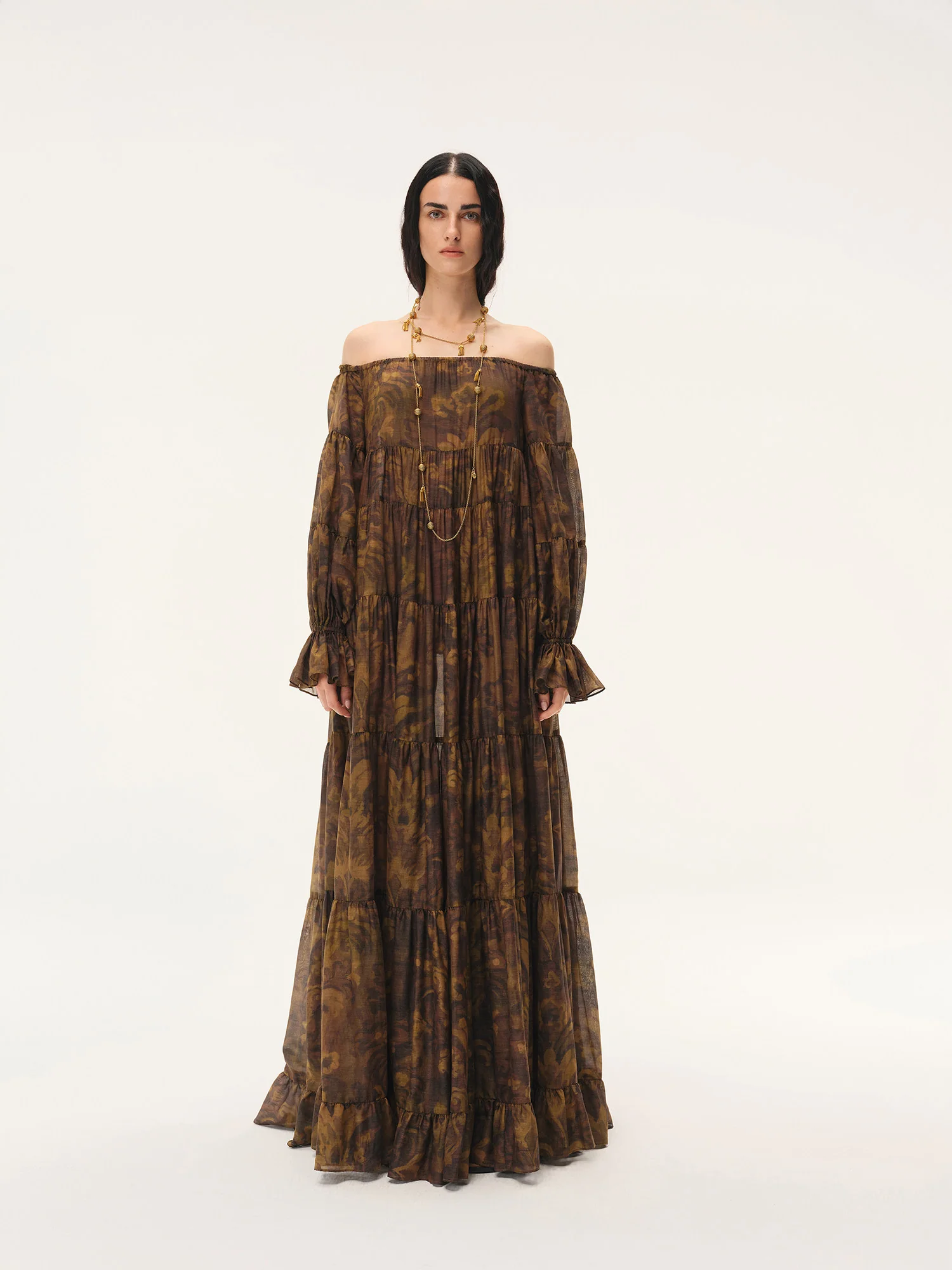 INTO THE EAST Spring/Summer 2026: Acanthus Oil Paint Long-Sleeved Loose-Fitting Tower Dress ITE-E1JBSSDS21007BR-CZ (Tea Brown) - Image 14