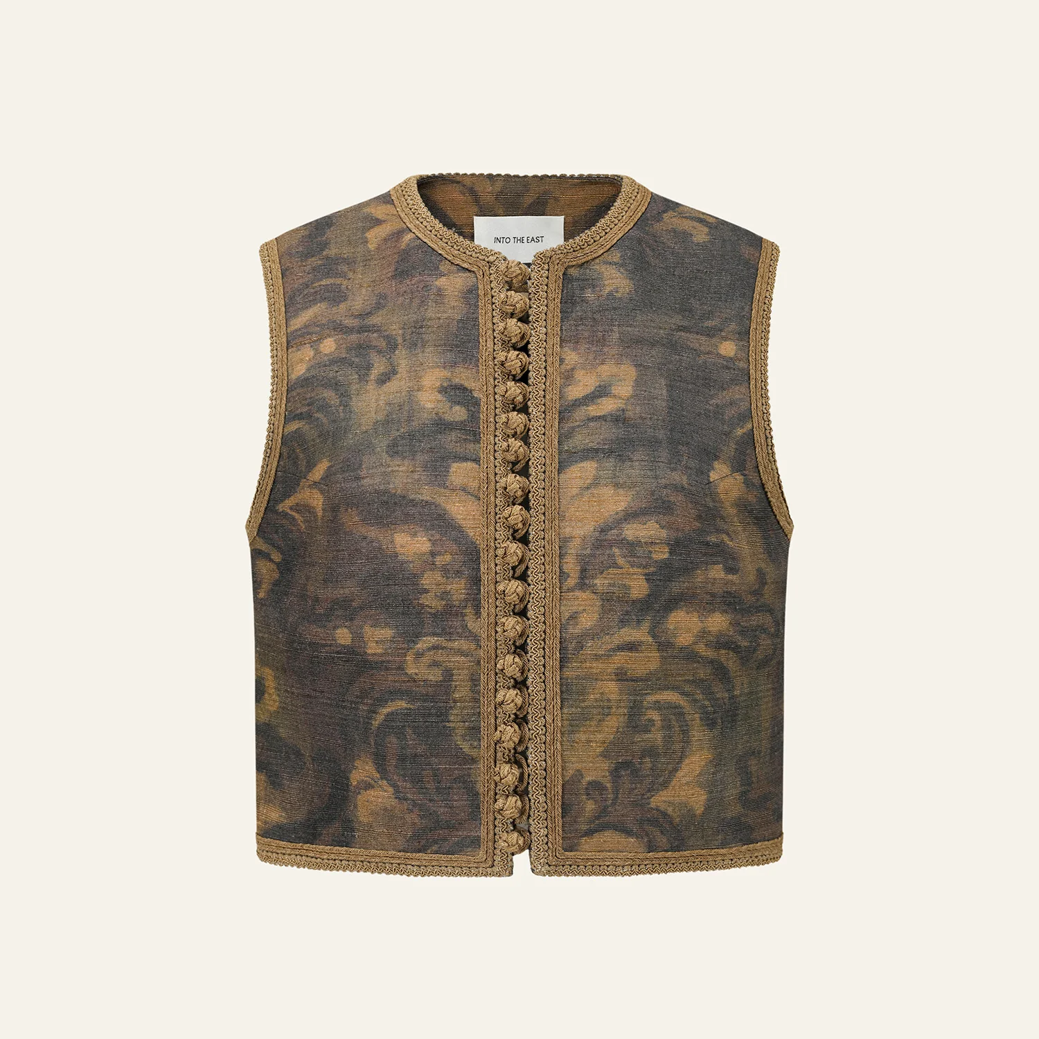INTO THE EAST Spring/Summer 2026: Acanthus Oil Painted Vest with Chinese Fold Buttons/Multi-Layer Skirt ITE-E1JBSSVE21001-CZ Vest (E1JBSSSK21003) - Image 3