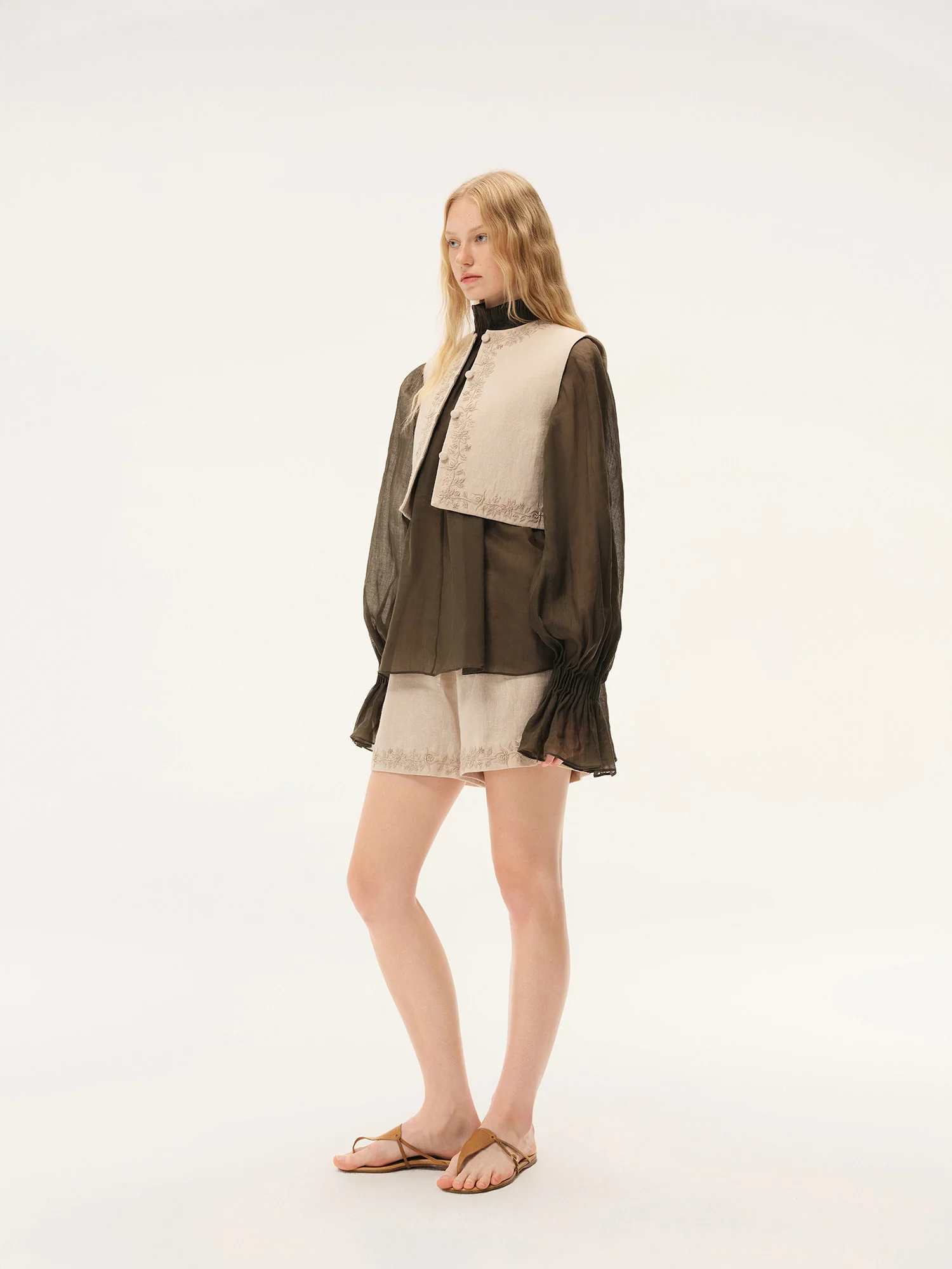INTO THE EAST Spring/Summer 2026 Sheer Accordion Pleated Turtleneck Shirt ITE-E1JBSSTP20010OL-GLL Olive Green (E1JBSSTP20010CP) - Image 16