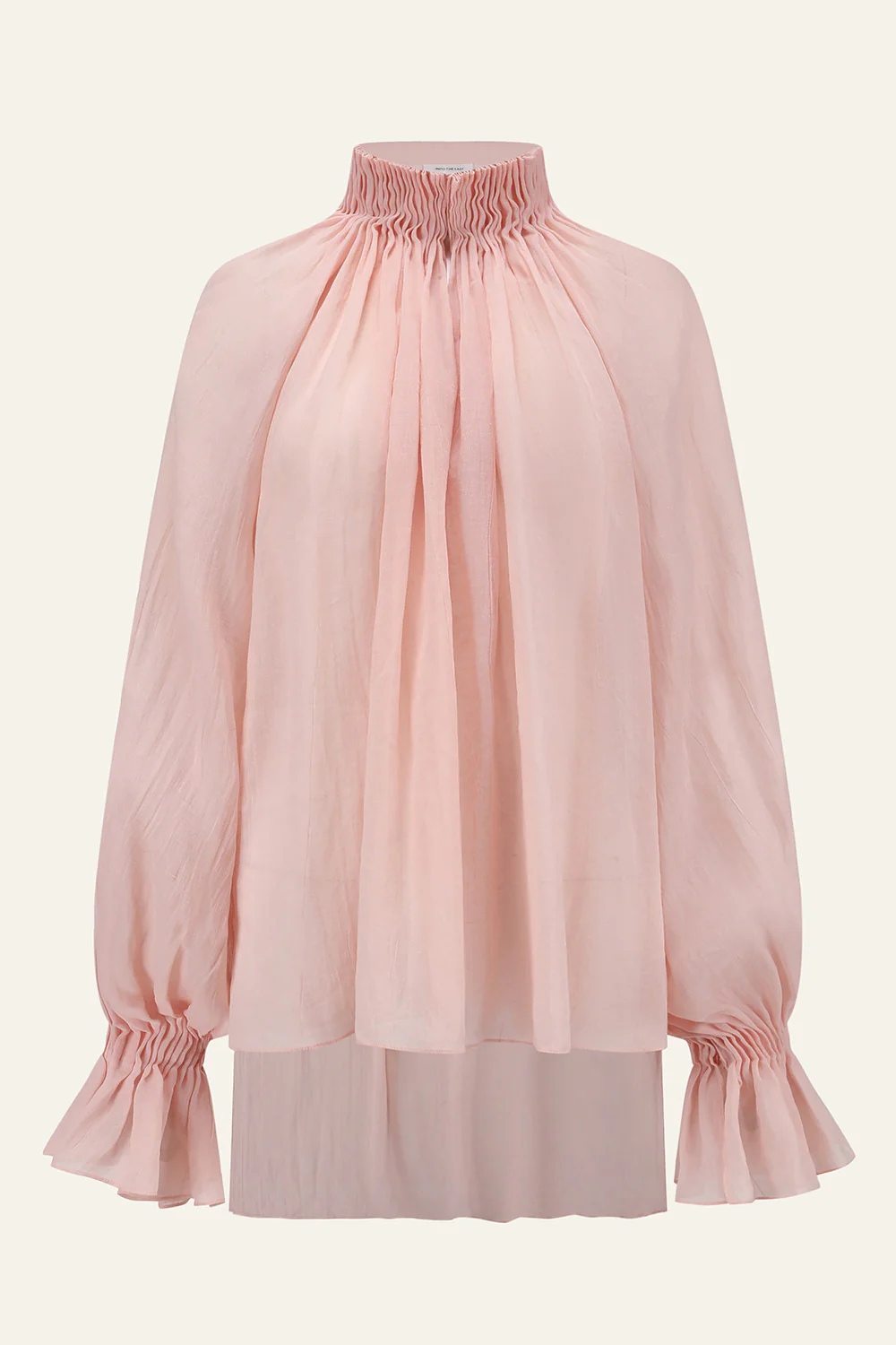 INTO THE EAST Spring/Summer 2026 Sheer Accordion Pleated Turtleneck Shirt ITE-E1JBSSTP20010PK-FEN Pink (E1JBSSTP20010CP)