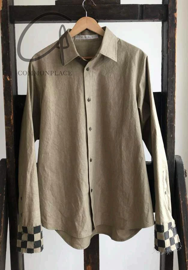 K`ANG 24 Autumn and Winter Unisex Hand-knitted Cuff Oversized Shirt KANG-MW/SHR-004-INT-SHASHENHUI Sand/Dark Gray - Image 10