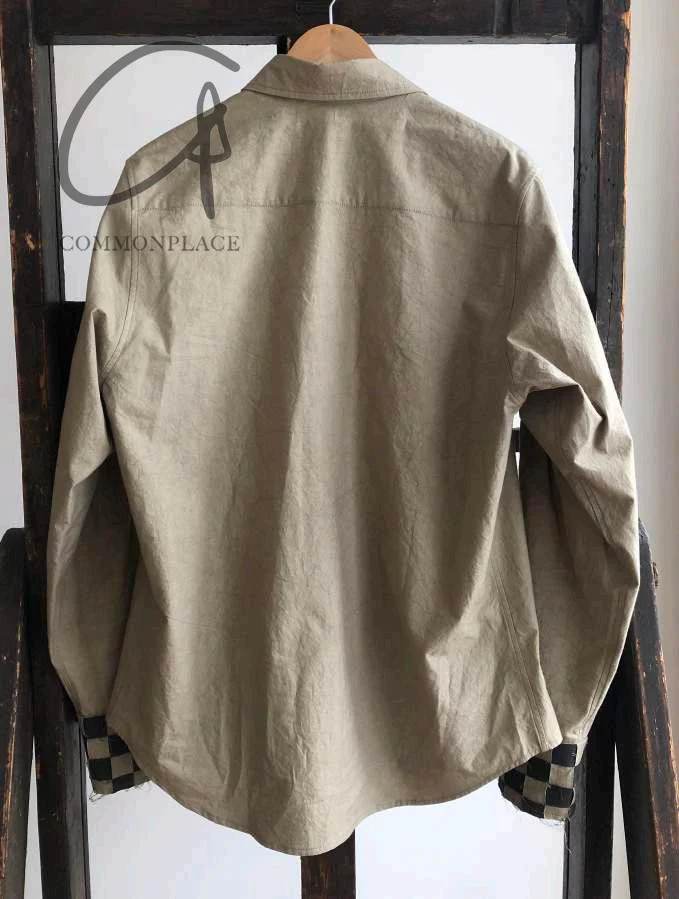 K`ANG 24 Autumn and Winter Unisex Hand-knitted Cuff Oversized Shirt KANG-MW/SHR-004-INT-SHASHENHUI Sand/Dark Gray - Image 11