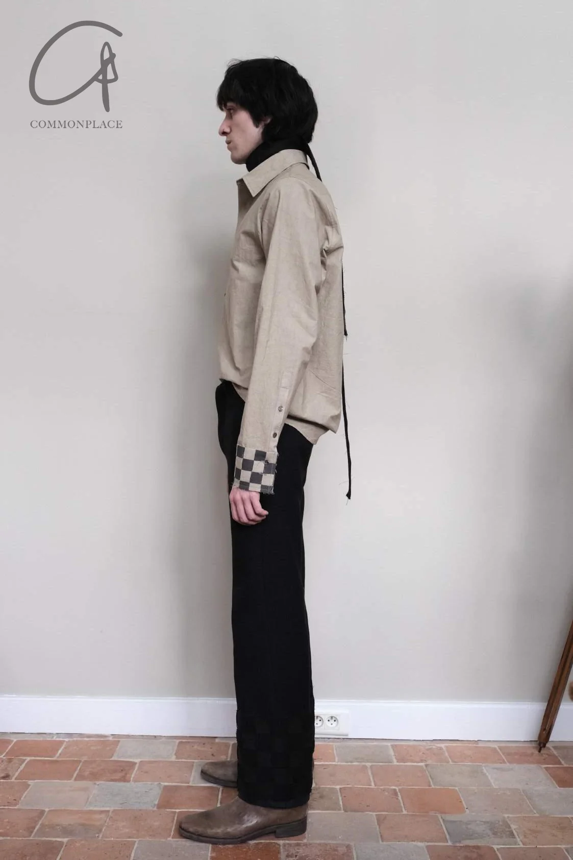 K`ANG 24 Autumn and Winter Unisex Hand-knitted Cuff Oversized Shirt KANG-MW/SHR-004-INT-SHASHENHUI Sand/Dark Gray - Image 13