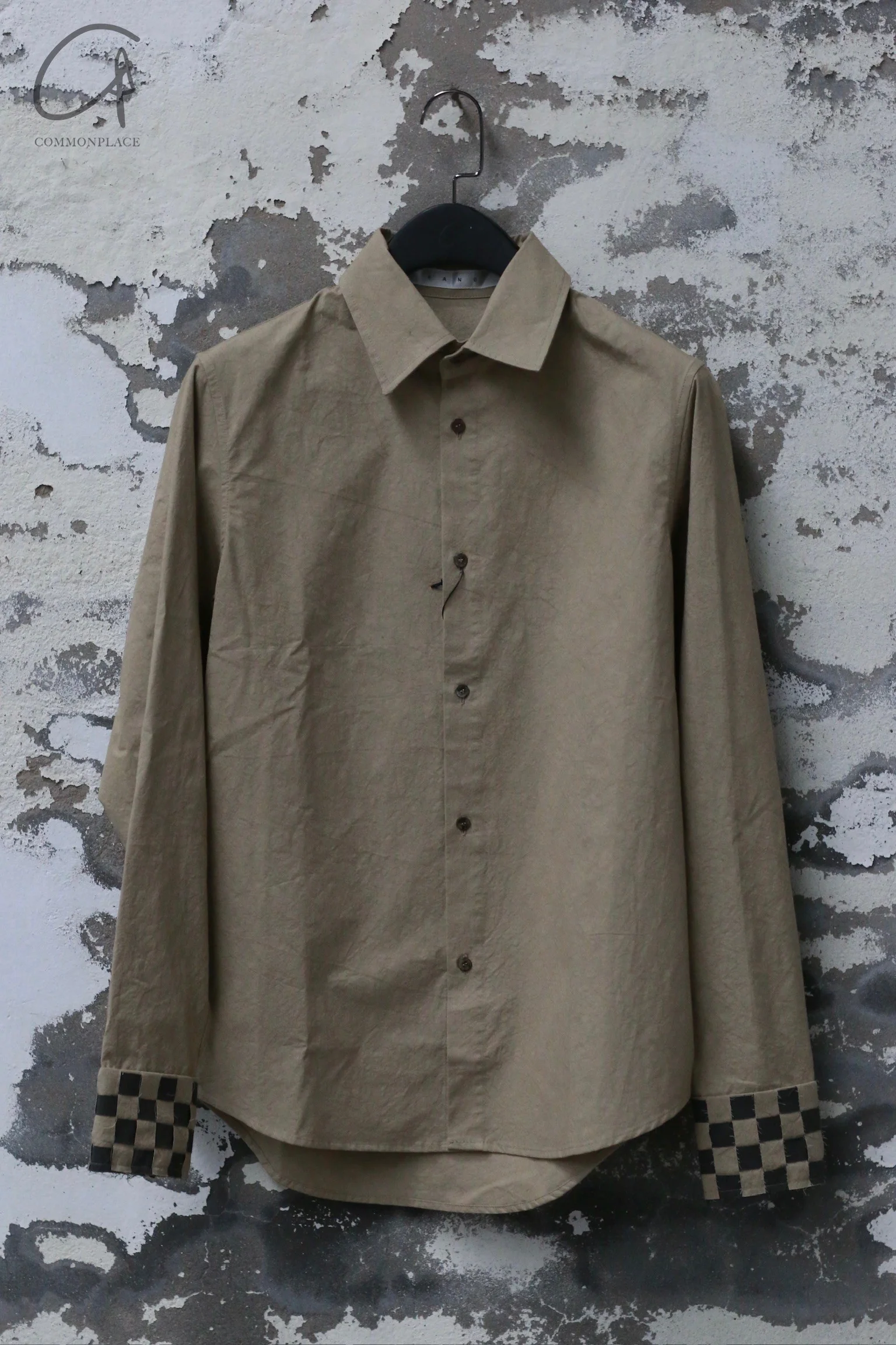 K`ANG 24 Autumn and Winter Unisex Hand-knitted Cuff Oversized Shirt KANG-MW/SHR-004-INT-SHASHENHUI Sand/Dark Gray - Image 5