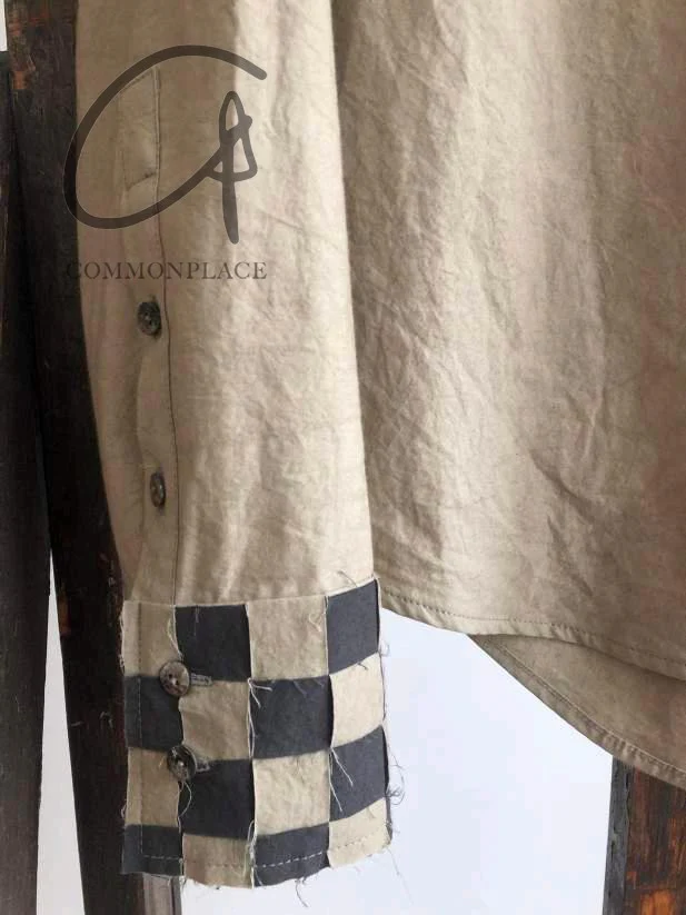 K`ANG 24 Autumn and Winter Unisex Hand-knitted Cuff Oversized Shirt KANG-MW/SHR-004-INT-SHASHENHUI Sand/Dark Gray - Image 9