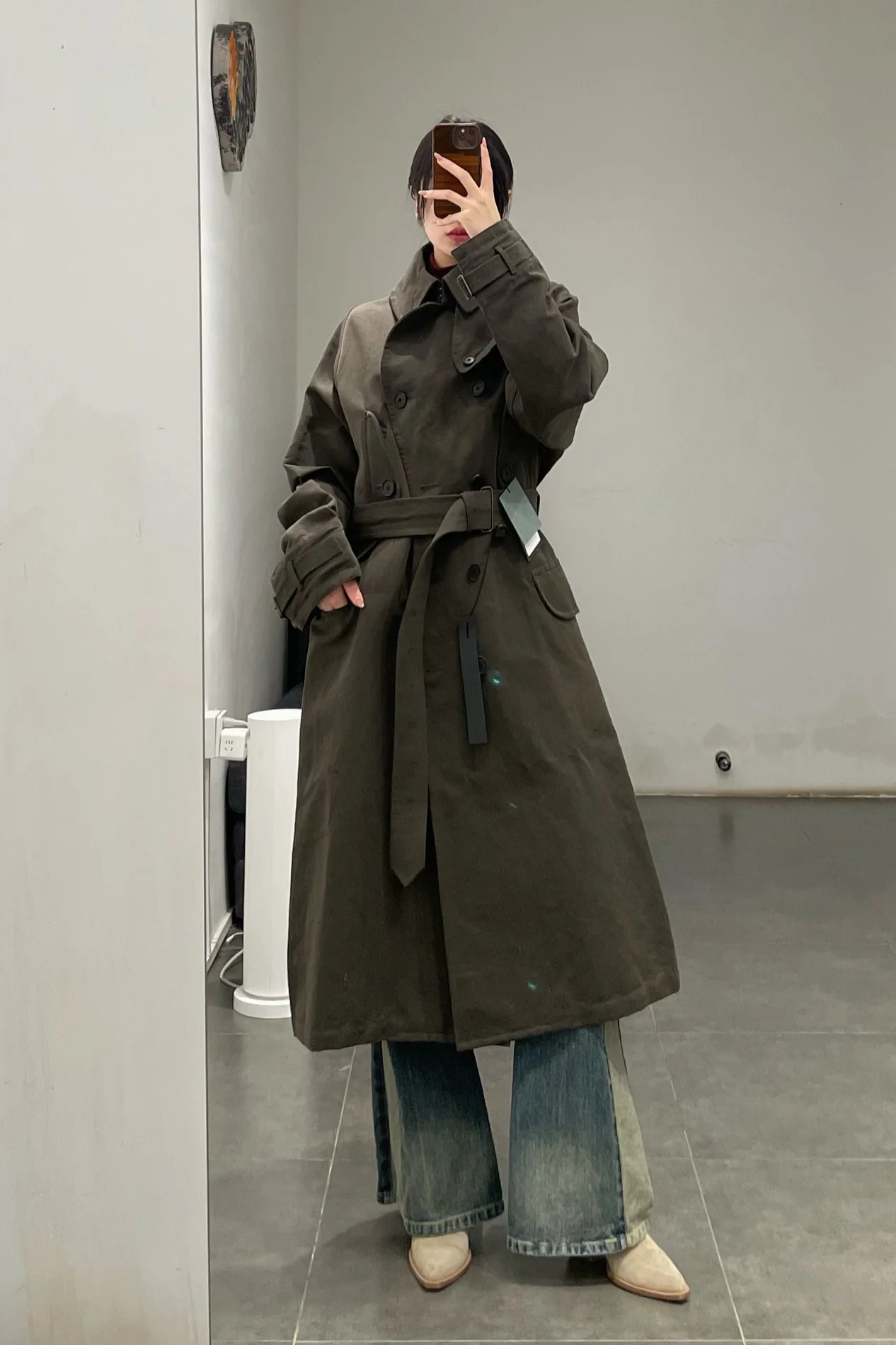 KLASICA Double-breasted belted linen jacket Cotton Craftsman Handmade KLC-22C-59TRC-JUNLV Army Green - Image 11
