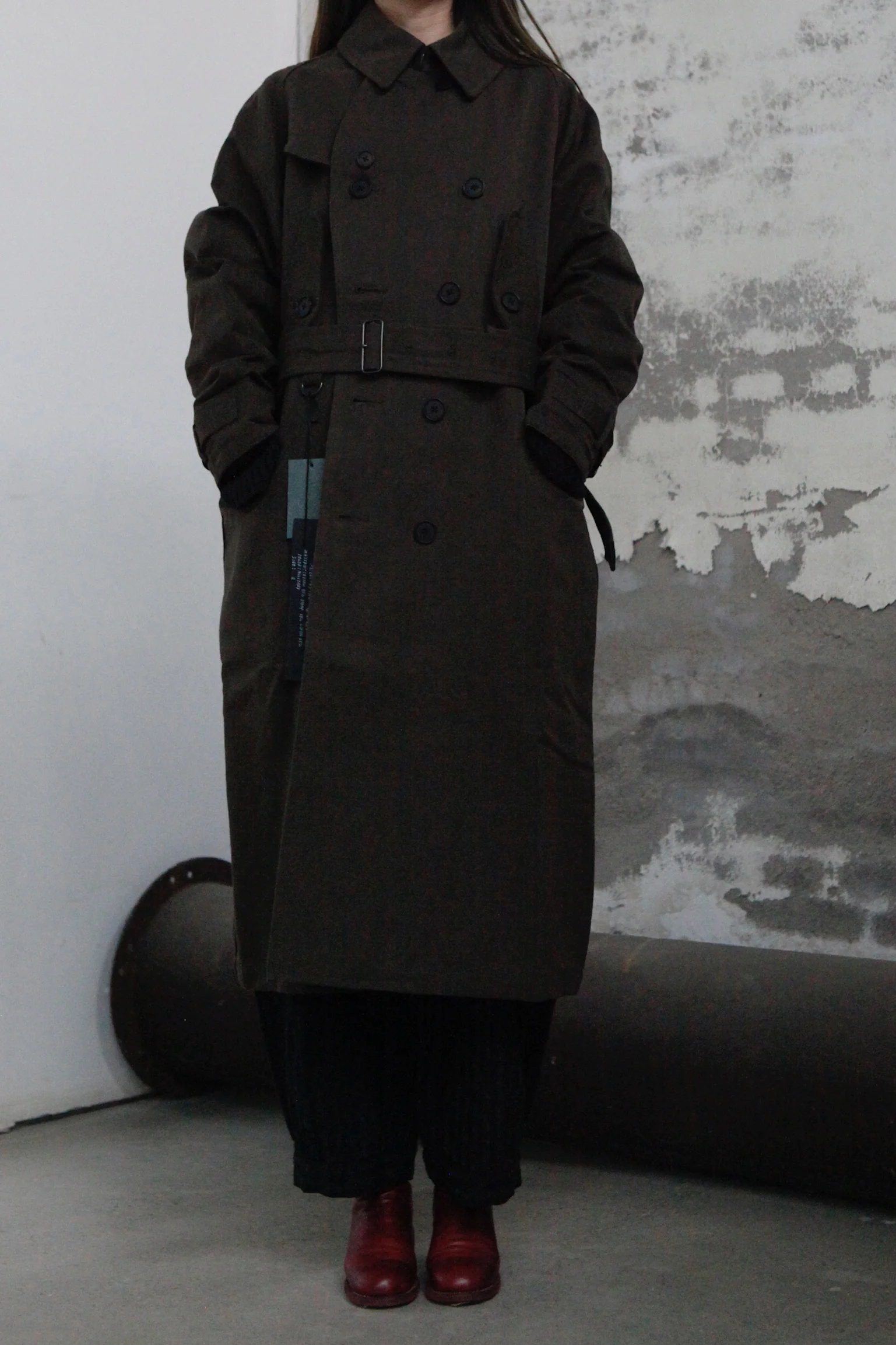 KLASICA Double-breasted belted linen jacket Cotton Craftsman Handmade KLC-22C-59TRC-JUNLV Army Green - Image 3
