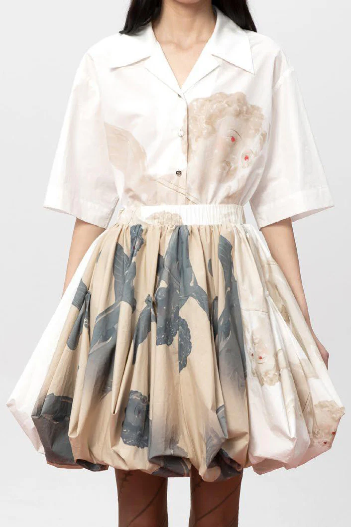 Louis Shengtao Chen Cupid Print Lantern Skirt 2251140 White PLSC7 - Image 2