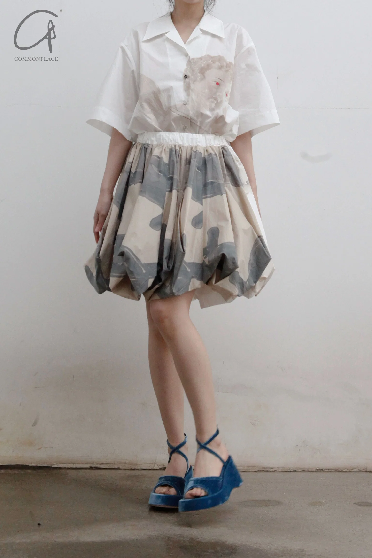 Louis Shengtao Chen Cupid Print Lantern Skirt 2251140 White PLSC7 - Image 5