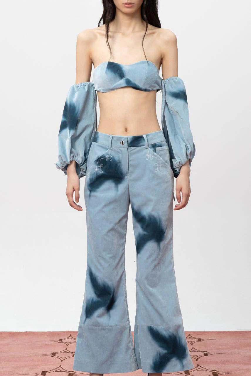 Louis Shengtao Chen Light Blue Feather Corduroy Bra 22SS 2251276 - Image 2