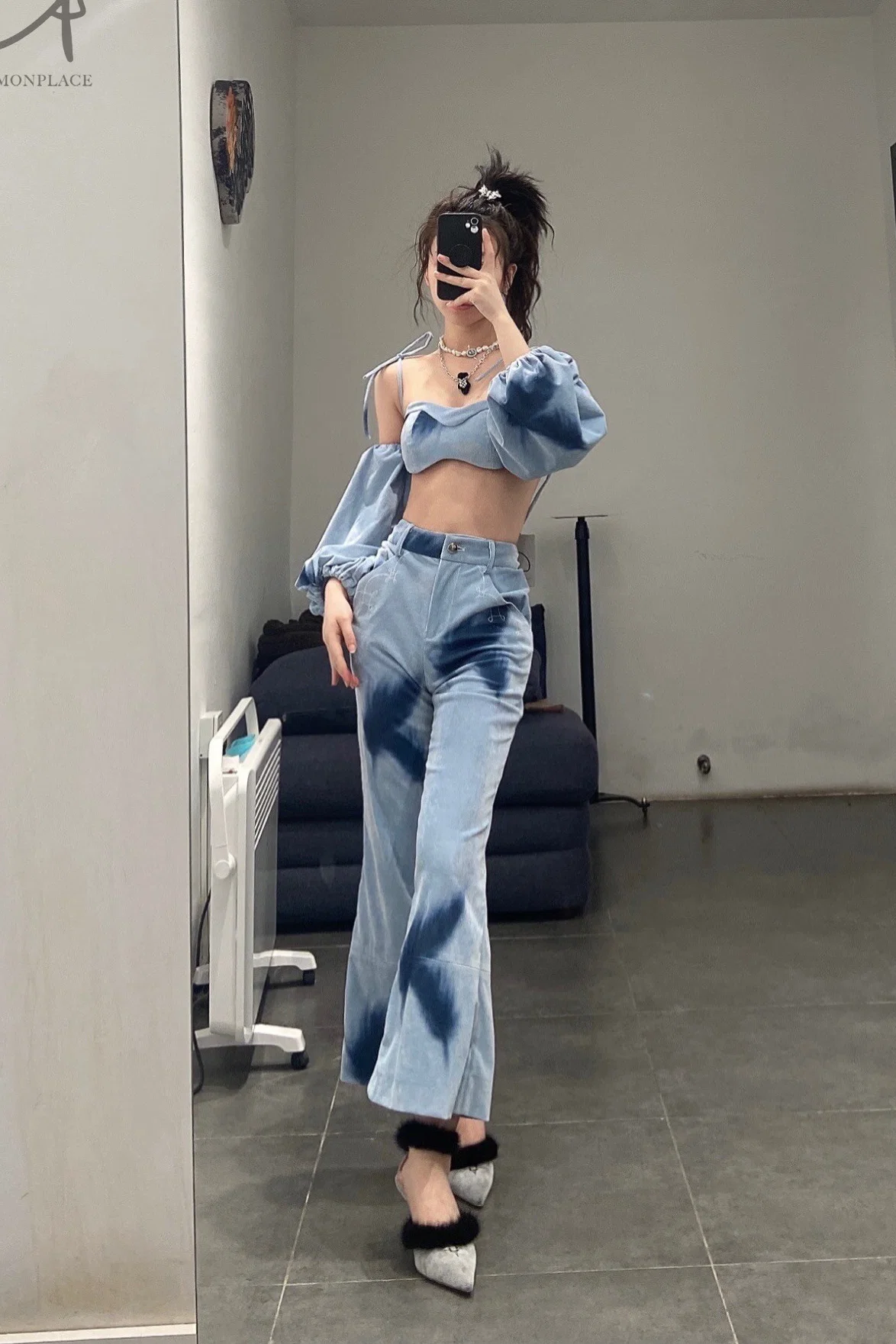 Louis Shengtao Chen Light Blue Feather Corduroy Bra 22SS 2251276 - Image 5