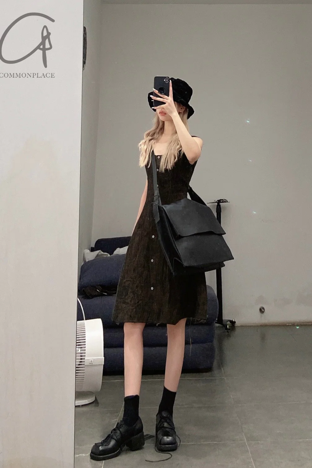 m.a+ Round Neck Short Sleeve Eight Figure Skirt D104B-CP4 Black/Curry PM202 - Image 10