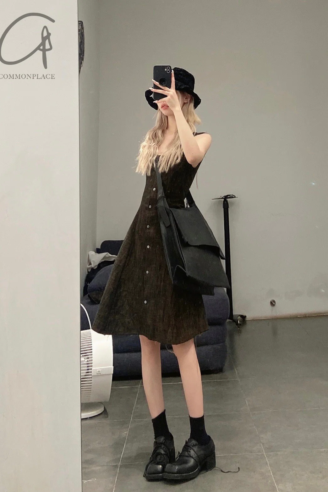 m.a+ Round Neck Short Sleeve Eight Figure Skirt D104B-CP4 Black/Curry PM202 - Image 11