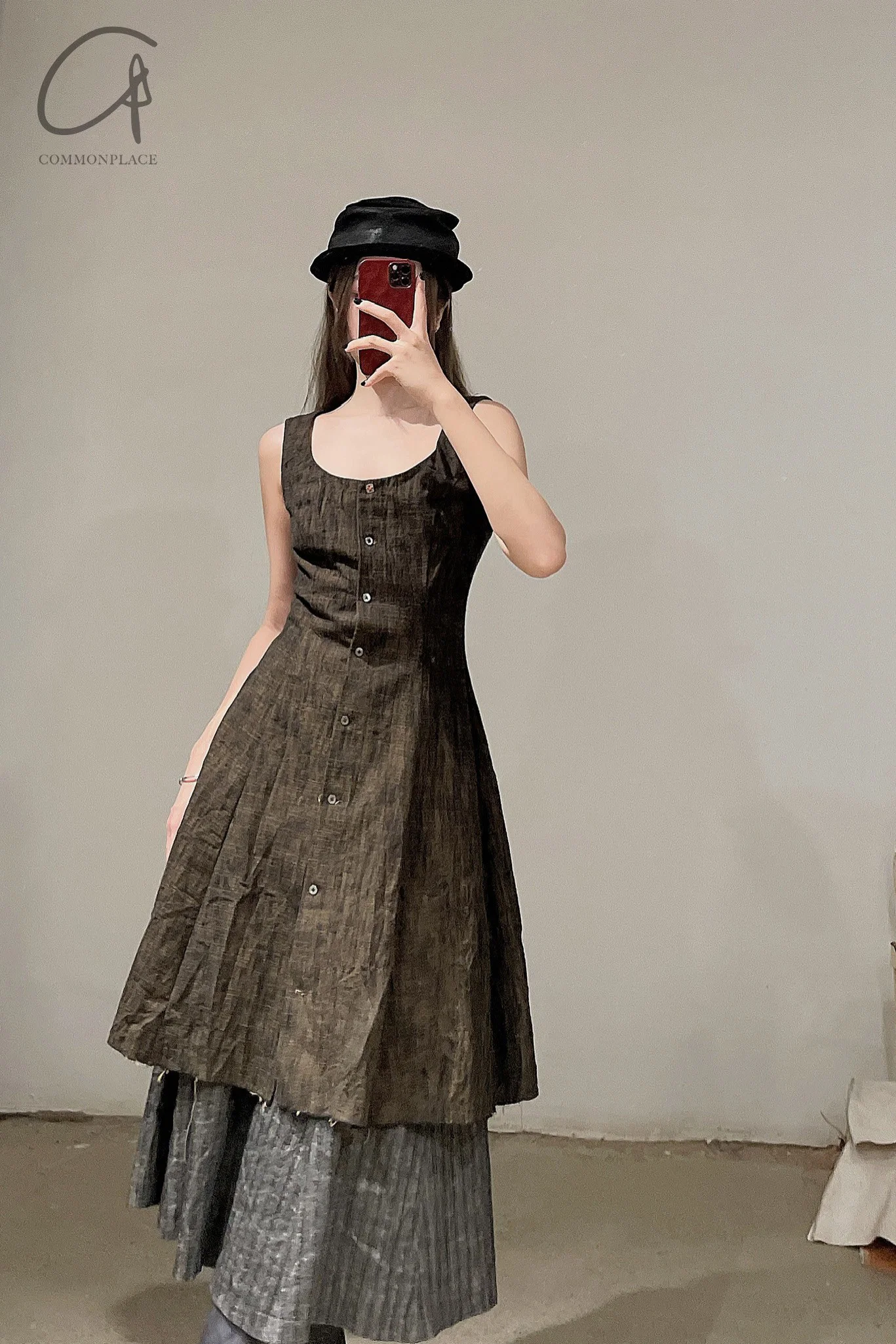 m.a+ Round Neck Short Sleeve Eight Figure Skirt D104B-CP4 Black/Curry PM202 - Image 5
