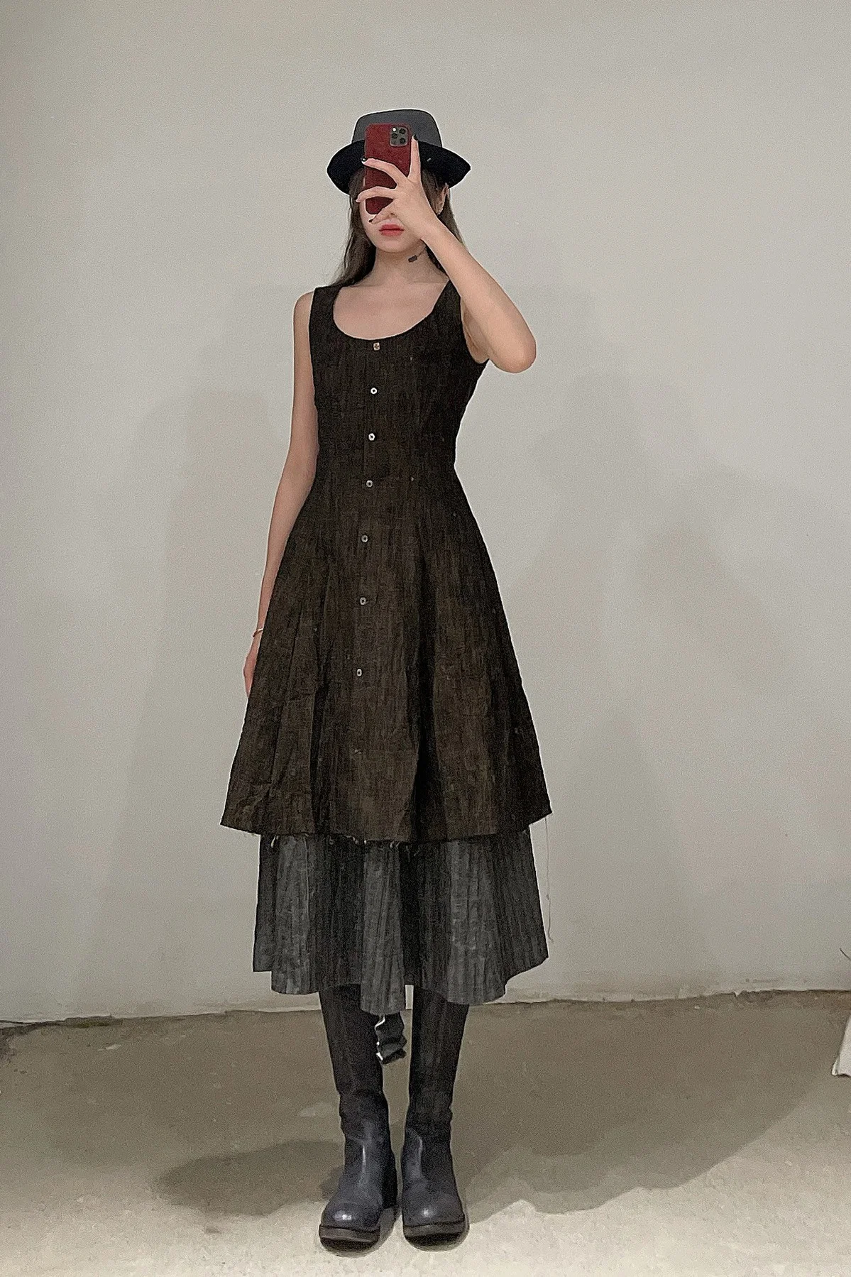 m.a+ Round Neck Short Sleeve Eight Figure Skirt D104B-CP4 Black/Curry PM202 - Image 7
