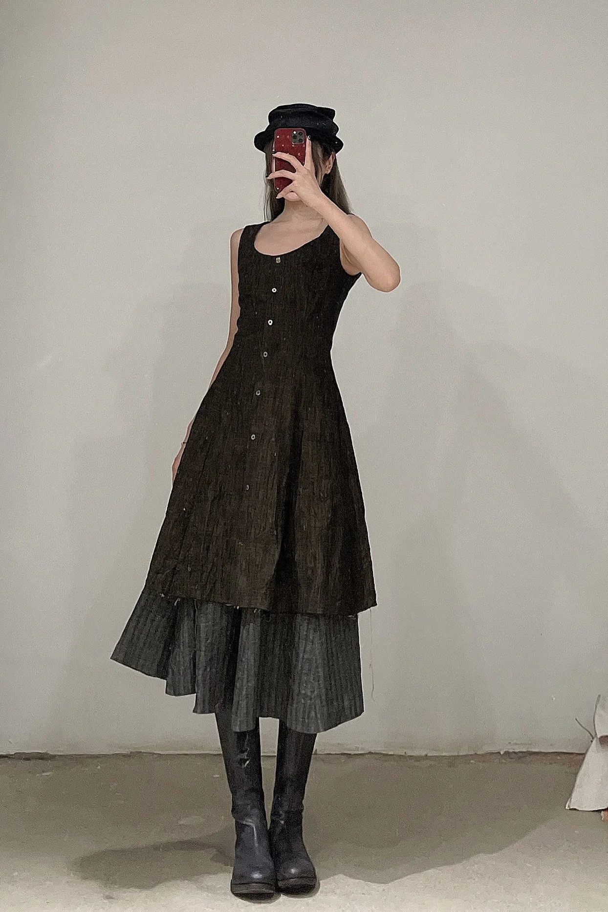 m.a+ Round Neck Short Sleeve Eight Figure Skirt D104B-CP4 Black/Curry PM202 - Image 8