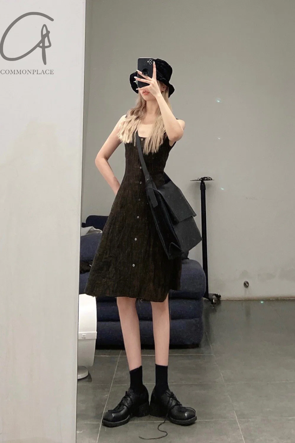 m.a+ Round Neck Short Sleeve Eight Figure Skirt D104B-CP4 Black/Curry PM202 - Image 9