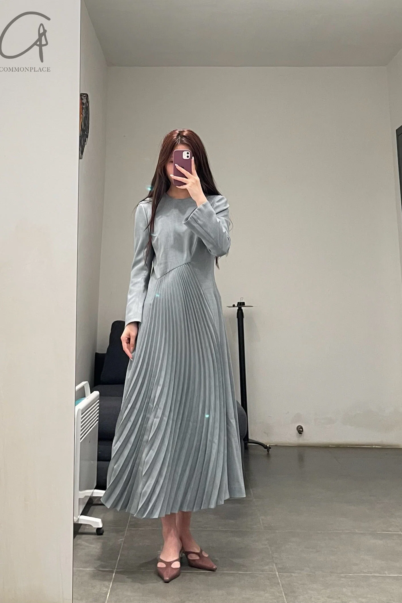 Mame kurogouchi curved ruffle dress Japan MAME-MM21FW DR019-HUI Grey - Image 6