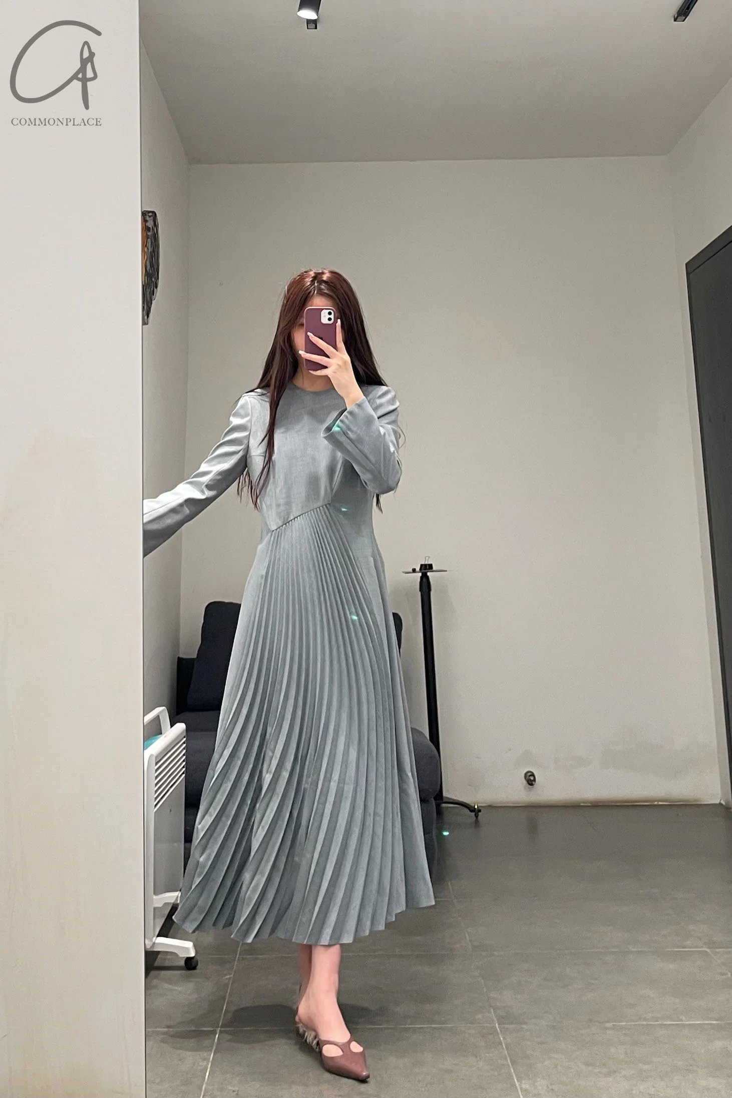 Mame kurogouchi curved ruffle dress Japan MAME-MM21FW DR019-HUI Grey - Image 7