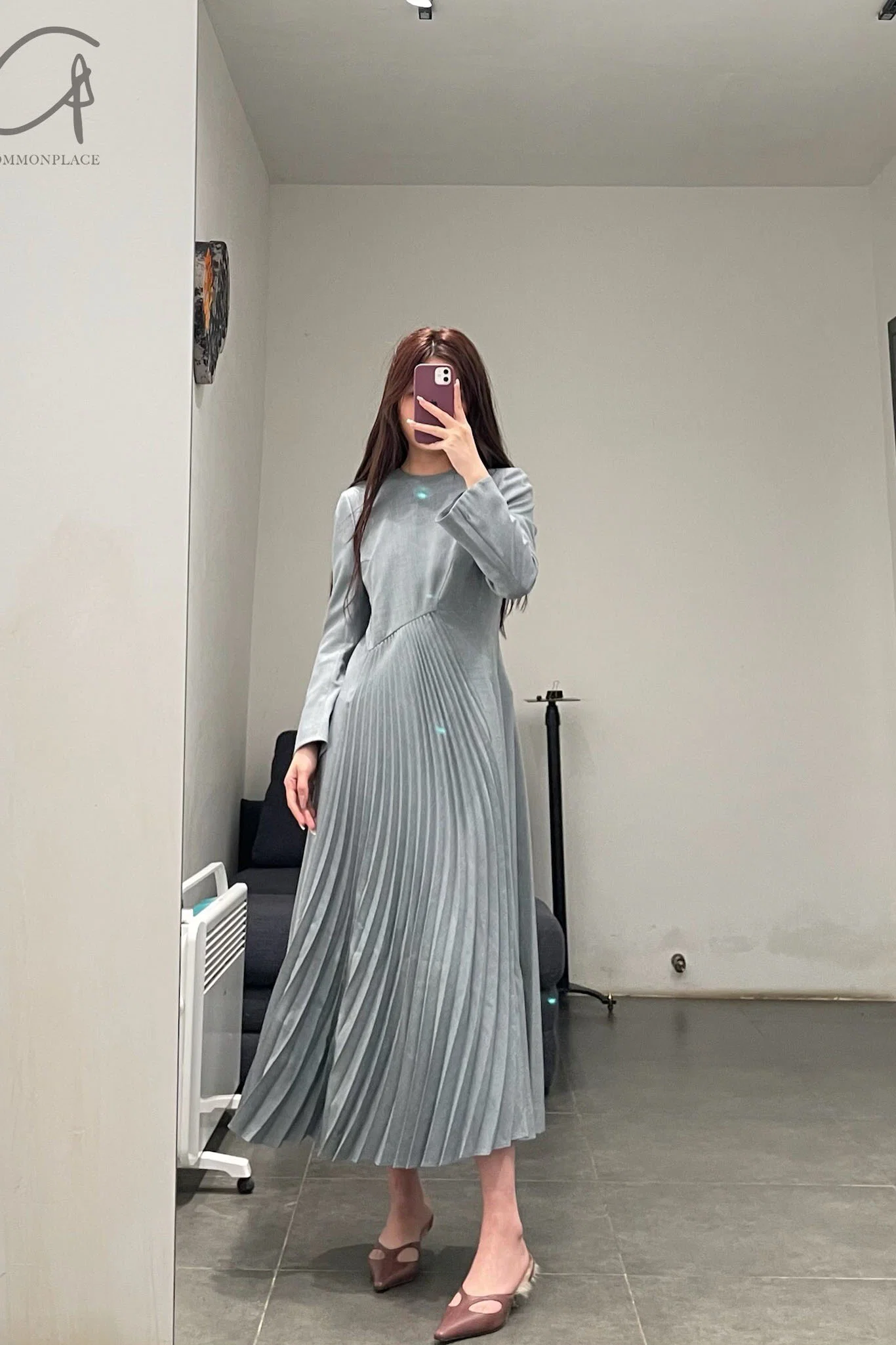 Mame kurogouchi curved ruffle dress Japan MAME-MM21FW DR019-HUI Grey - Image 8
