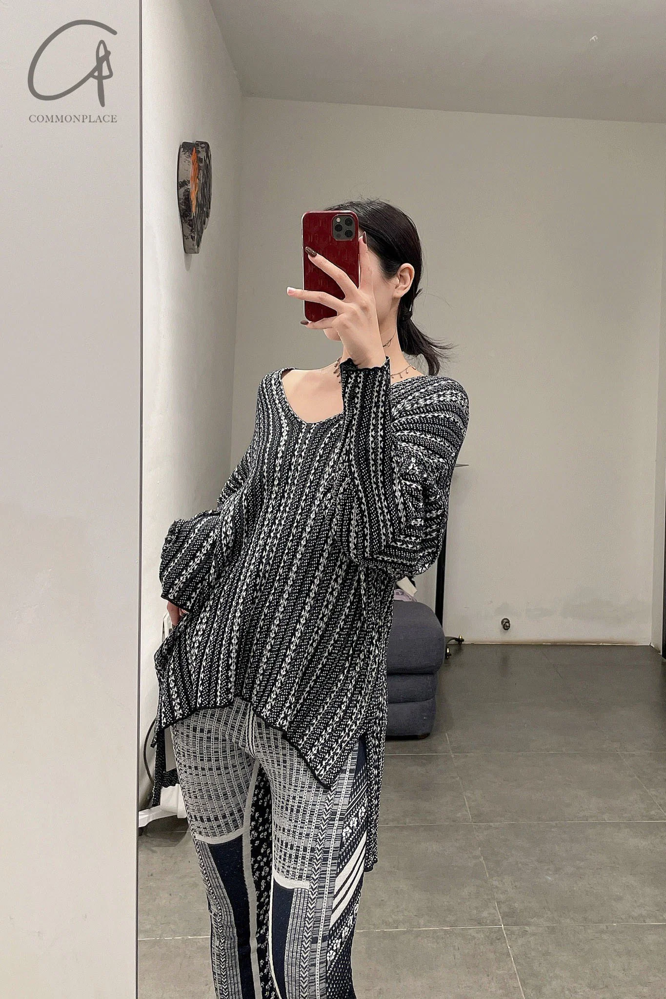 Mame kurogouchi osmanthus pattern jacquard knitted casual pants MM21FW KN046 - Image 4