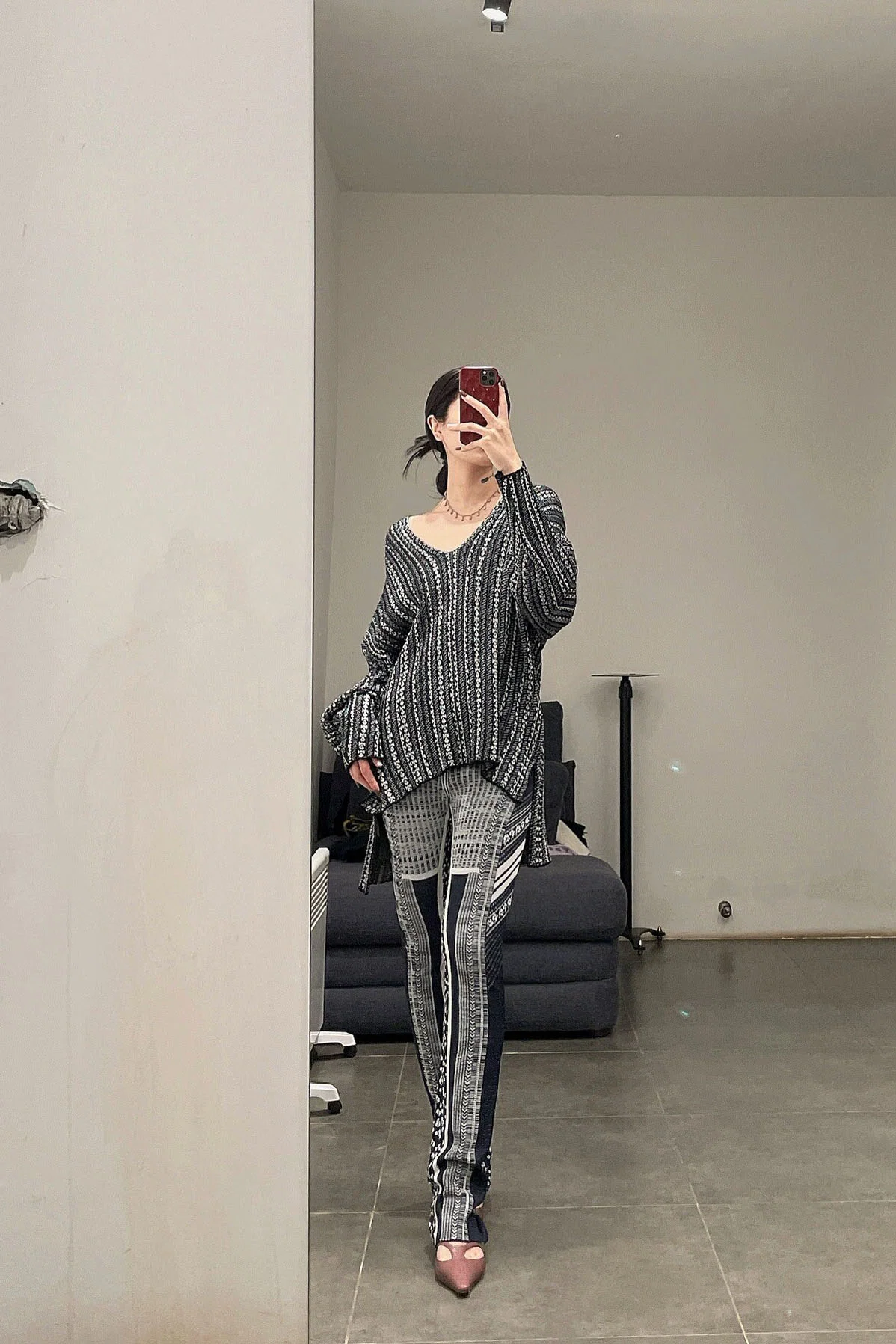 Mame kurogouchi osmanthus pattern jacquard knitted casual pants MM21FW KN046 - Image 6