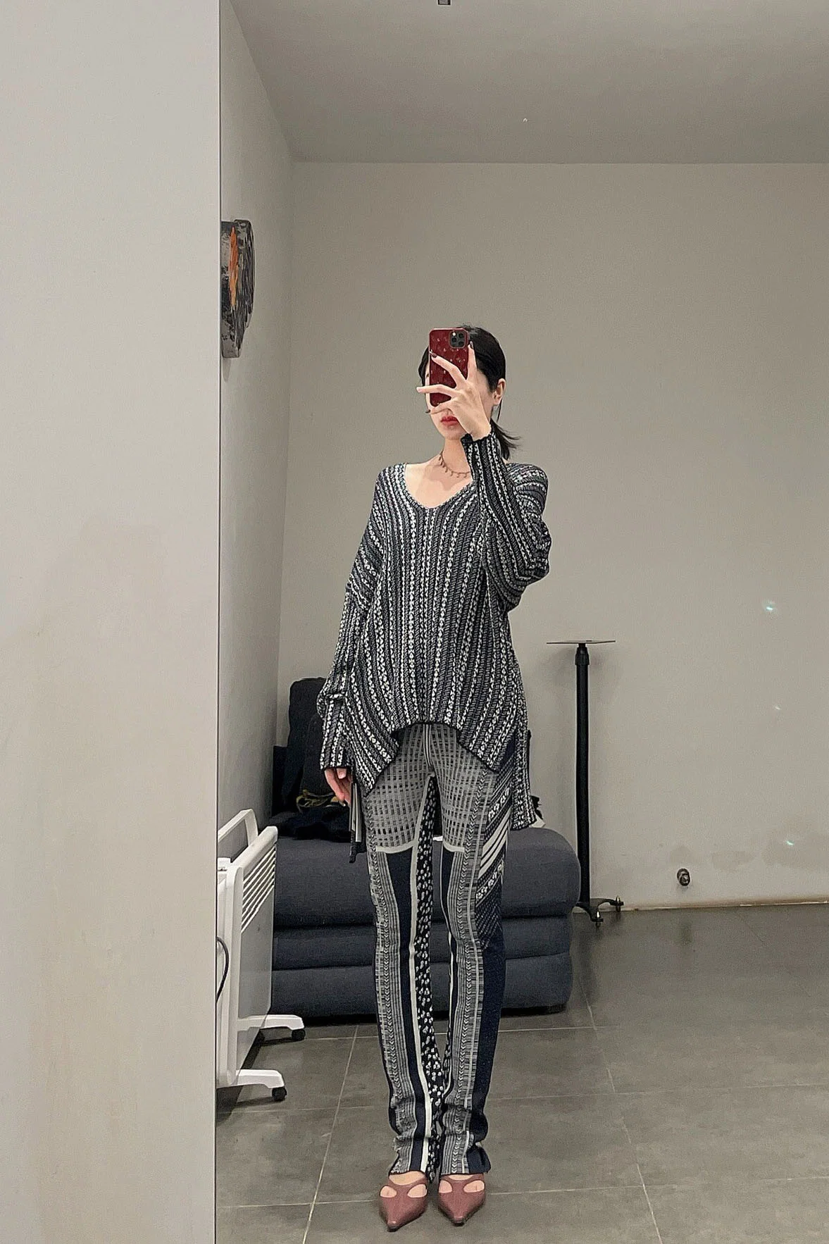 Mame kurogouchi osmanthus pattern jacquard knitted casual pants MM21FW KN046 - Image 7