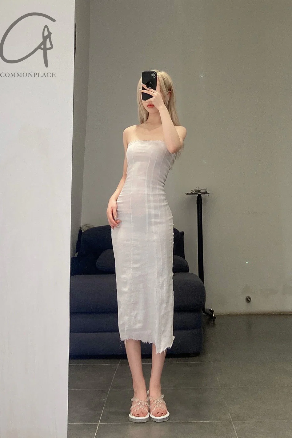 Marc le bihan belted tube top dress 21938-E21 GLACIER - Image 12