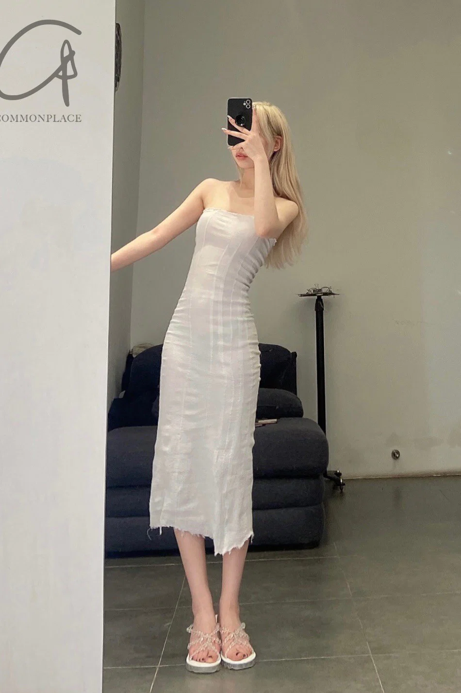 Marc le bihan belted tube top dress 21938-E21 GLACIER - Image 13