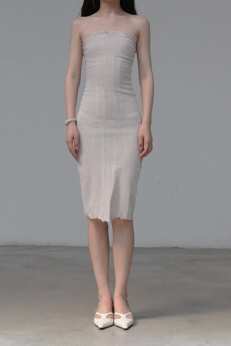 Marc le bihan belted tube top dress 21938-E21 GLACIER - Image 4