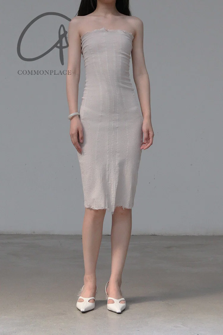 Marc le bihan belted tube top dress 21938-E21 GLACIER - Image 6