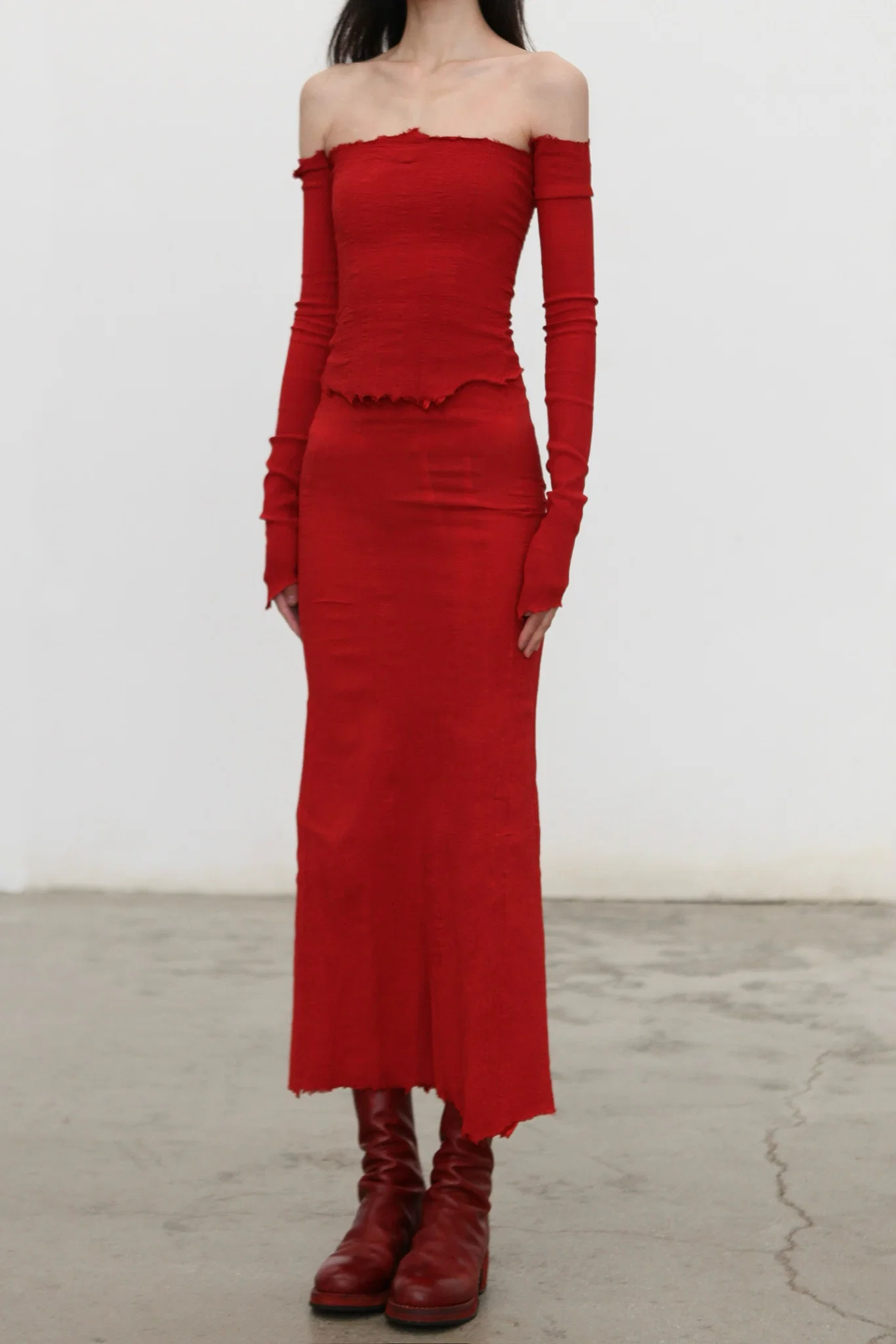 Marc Le Bihan corseted strapless dress, 10 meters of silk, shrunk, France, 21938 MLB-21938-E21-YSH, Poppy Red. - Image 2