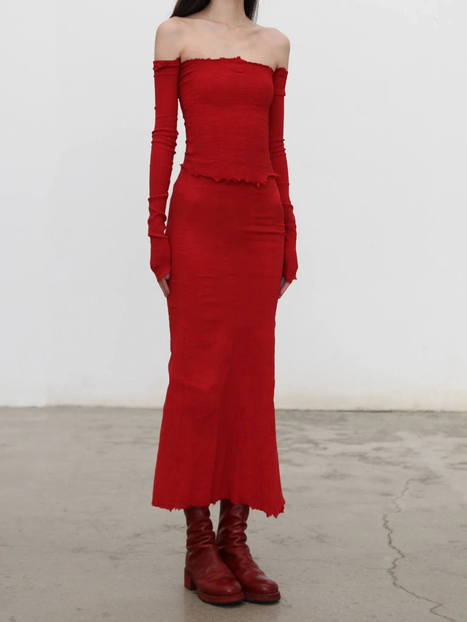 Marc Le Bihan corseted strapless dress, 10 meters of silk, shrunk, France, 21938 MLB-21938-E21-YSH, Poppy Red. - Image 3